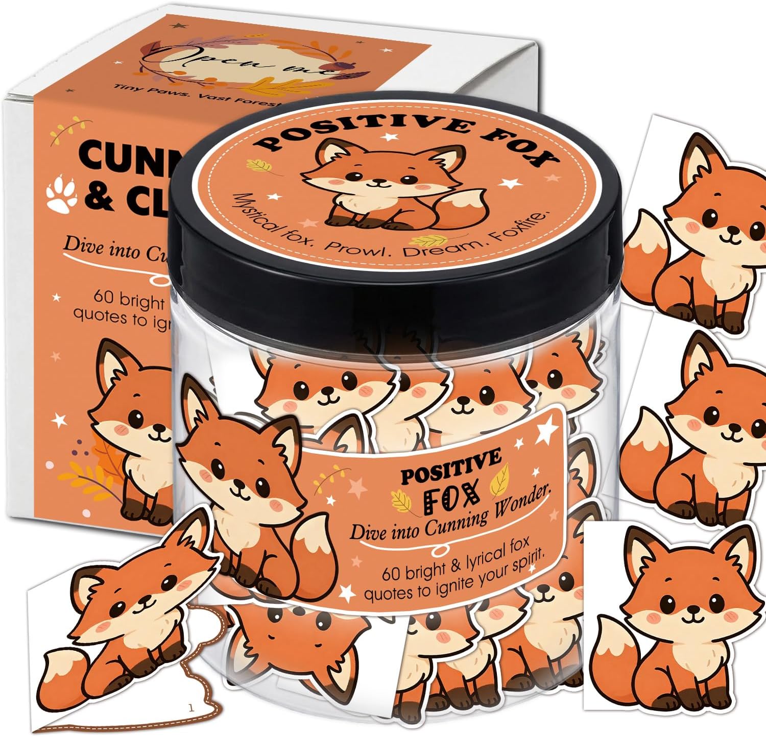 Fox Gifts for Women,Positive Affirmation Cards Jar with 60 Inspirational Messages,Cute Animal Encouragement Cards,Self Care Gifts for Teens Daughter Friend,Birthday Desk Decor Room