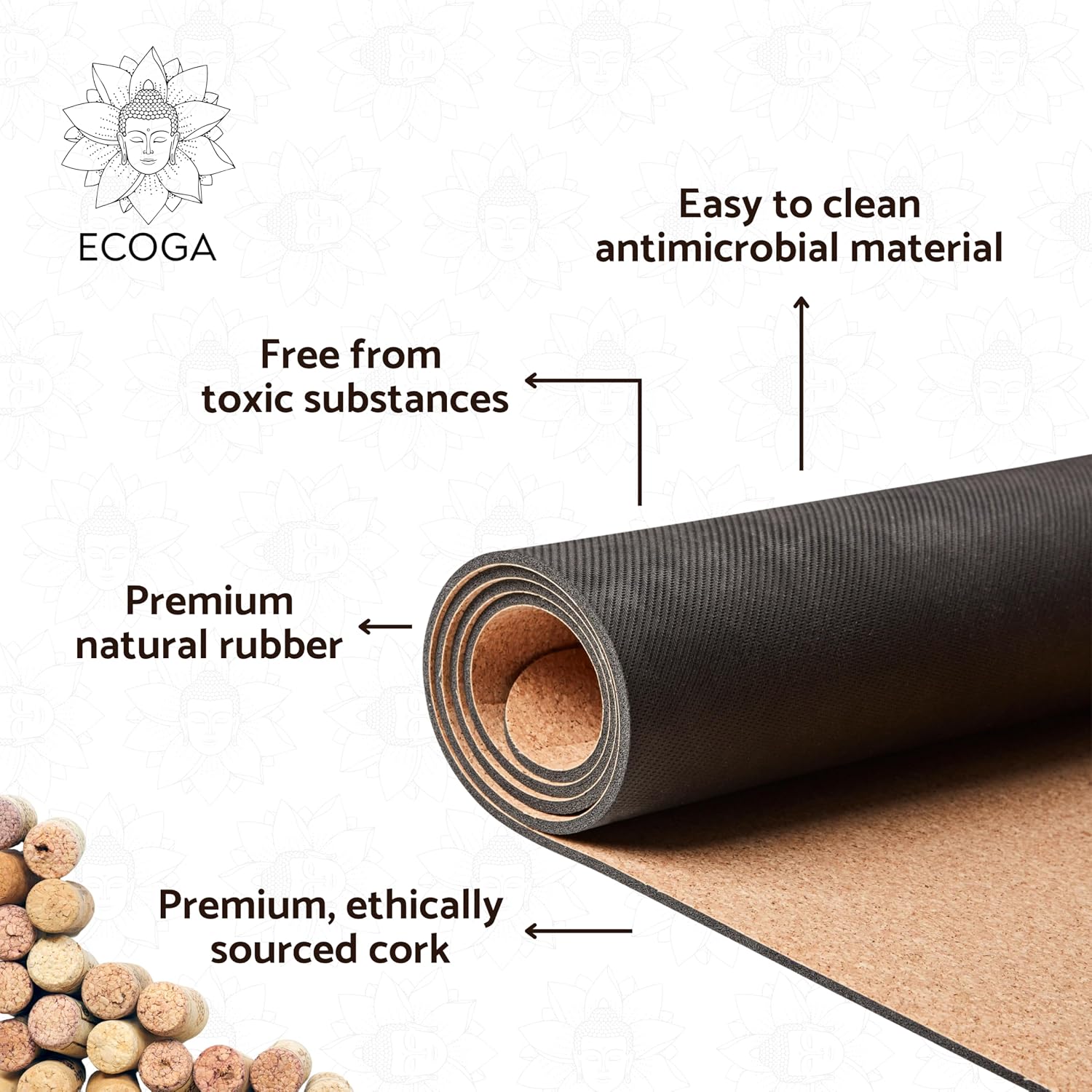 Premium Cork Yoga Mat With Alignment Marks – 5mm Thick Non Slip Hot Yoga Mat – Eco-friendly Non Toxic – Includes Strap and Bag