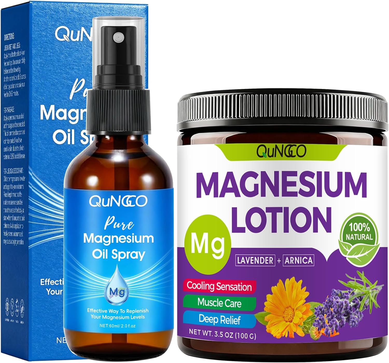 Magnesium Lotion & Pure Magnesium Oil Spray for Sleep, Leg,Feet,Body & Muscle Relaxation, Magnesium Chloride Spray, Magnesium Cream with Arnica+Lavender, Less Itch, Skin Friendly Self Care Gift
