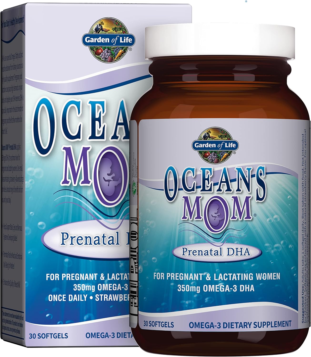 Garden of Life Oceans Mom Prenatal Fish Oil DHA, Omega 3 Supplement – Strawberry, 350mg Prenatal DHA Pregnancy Fish Oil Support for Mamas, Babys Brain & Eye Development, 30 Small Softgels