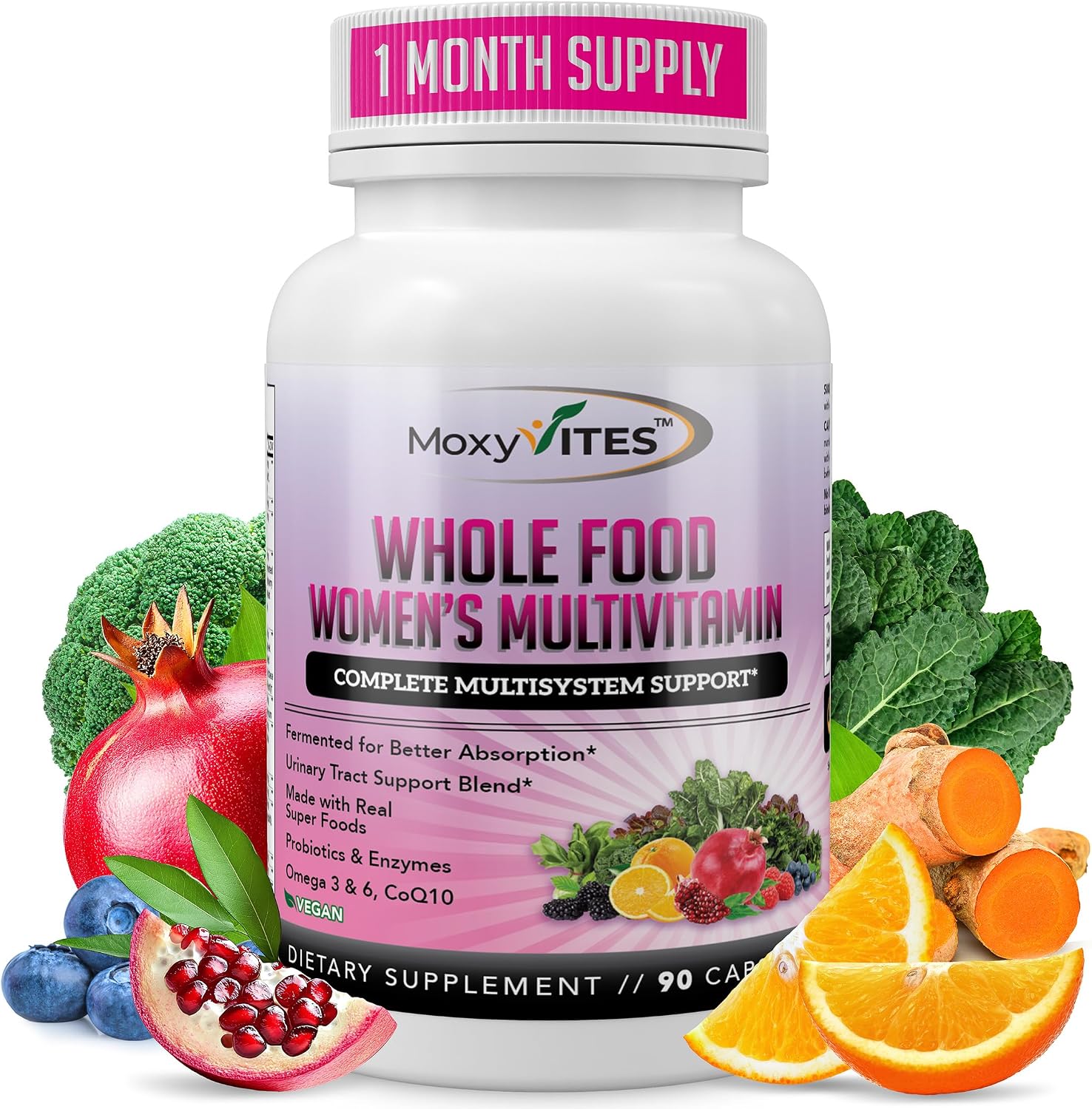 Methylated Multivitamin for Women with Iron – Womens Multivitamin with 44 Organic Whole Food & Fermented Nutrients – Daily Vitamin for Women Complete Multisystem Support, 90 Vegan Caps, Non GMO