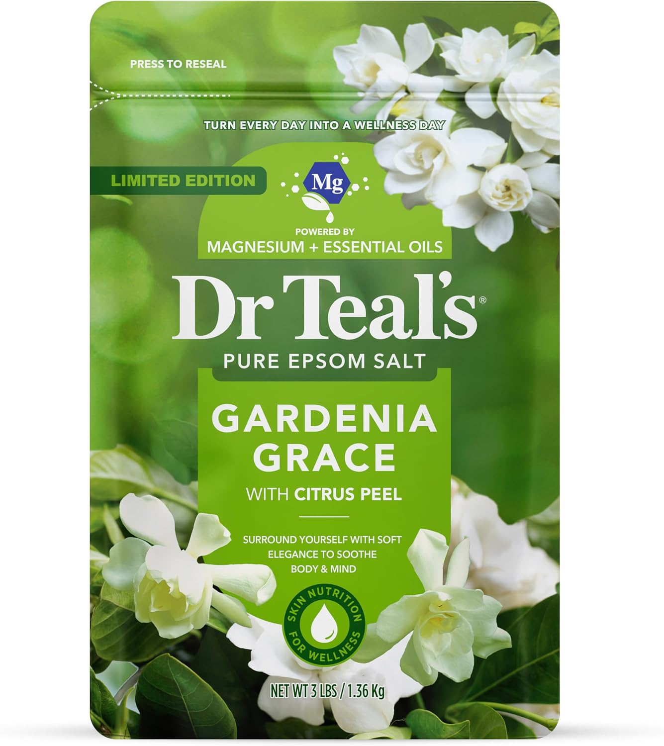 Dr Teal’s Epsom Salt Magnesium Soak, Gardenia Grace, 3 lbs