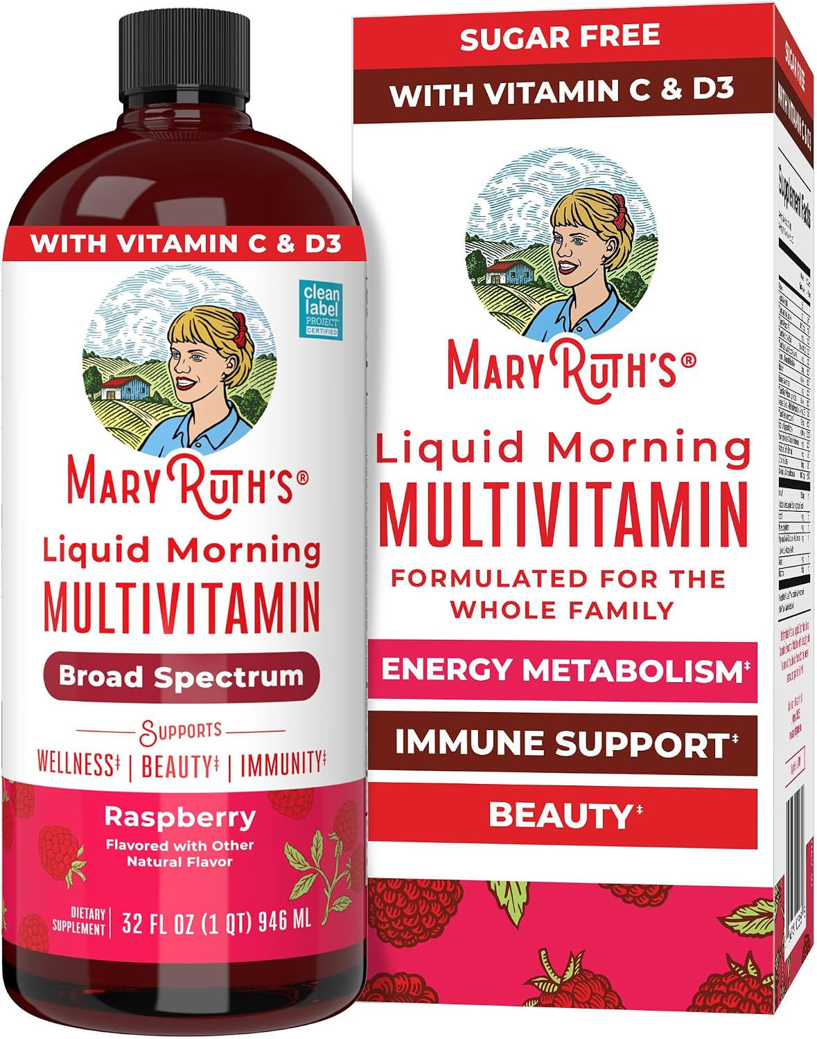 MARYRUTH’S Liquid Morning Multivitamin for Women, Men & Kids, 32 Servings