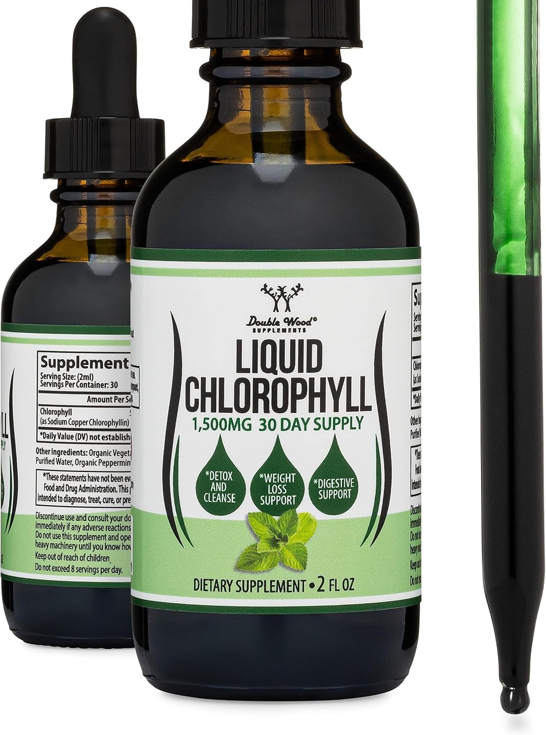 Liquid Chlorophyll Drops, Gut Health + Clear Skin, Peppermint Flavored, 2oz | Supports Digestion, Immunity, Detoxification + Clear Skin, Mulberry-Derived Chlorophyll, Mixes Clean, Nearly Tasteless, Vegan