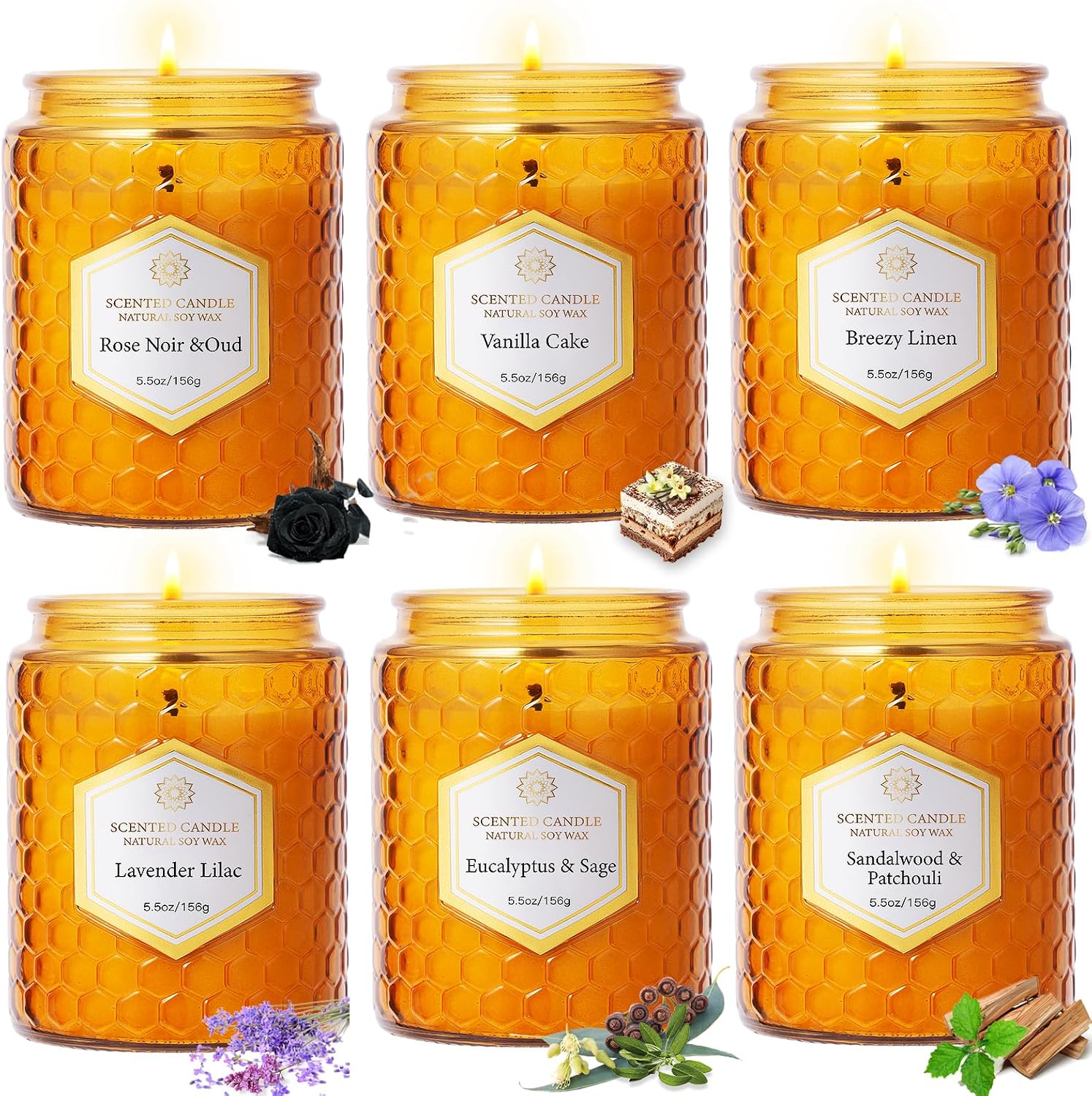 6 Pack Natural Soy Wax Jar Candles for Home, Scented Aromatherapy Gift Set for Women, 33 oz 240 Hour Long Lasting Candles Gifts for Mothers Day Birthday Women Valentine’s Day