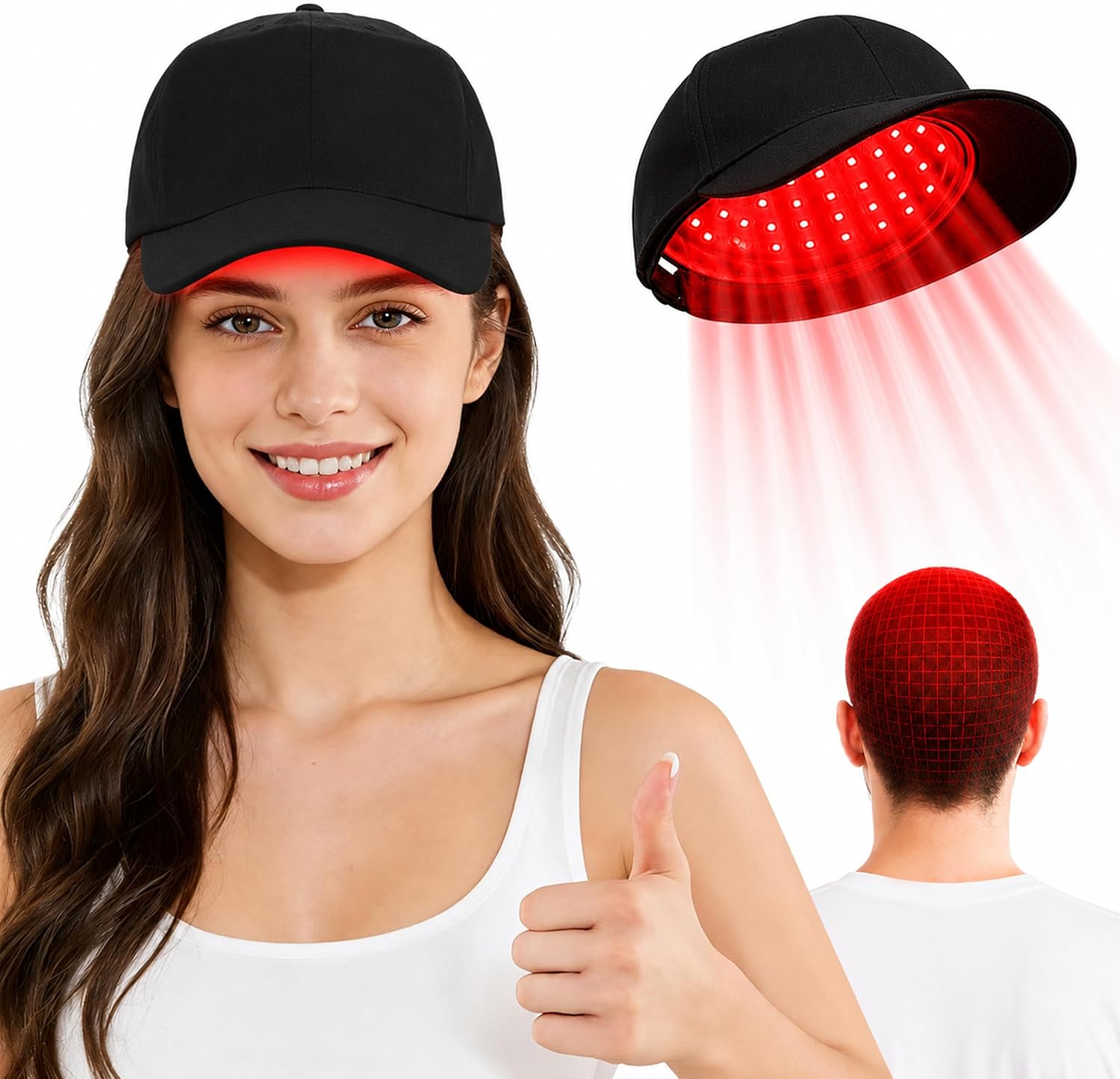Laser Hair Growth Cap, 650nm LLLT Red Light Therapy Cap, Black | Hair Growth Device for Men & Women, Helps Improve Thinning Hairline & Crown, Rechargeable, Comfortable Wear