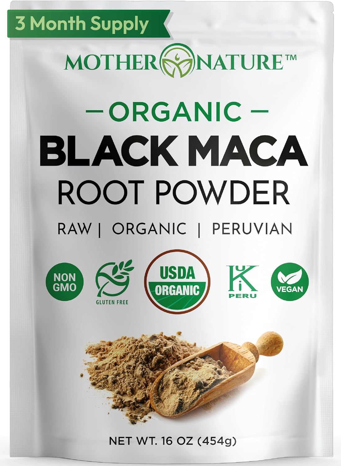 MNO Organic Raw Black Maca Root Powder, Peruvian, Energy & Endurance, 16oz | Raw organic Peruvian maca superfood for men, supports strength, endurance & performance, USDA certified, non-GMO, vegan