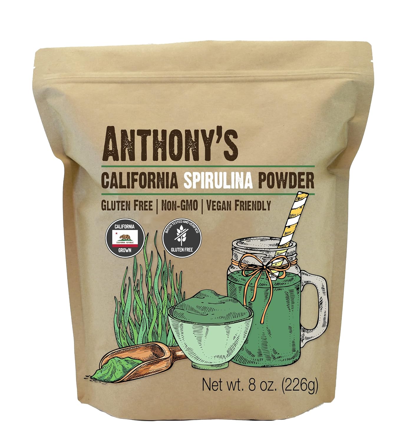 Anthony’s California Spirulina Powder, 8 oz, Product of USA, Gluten Free, Non GMO