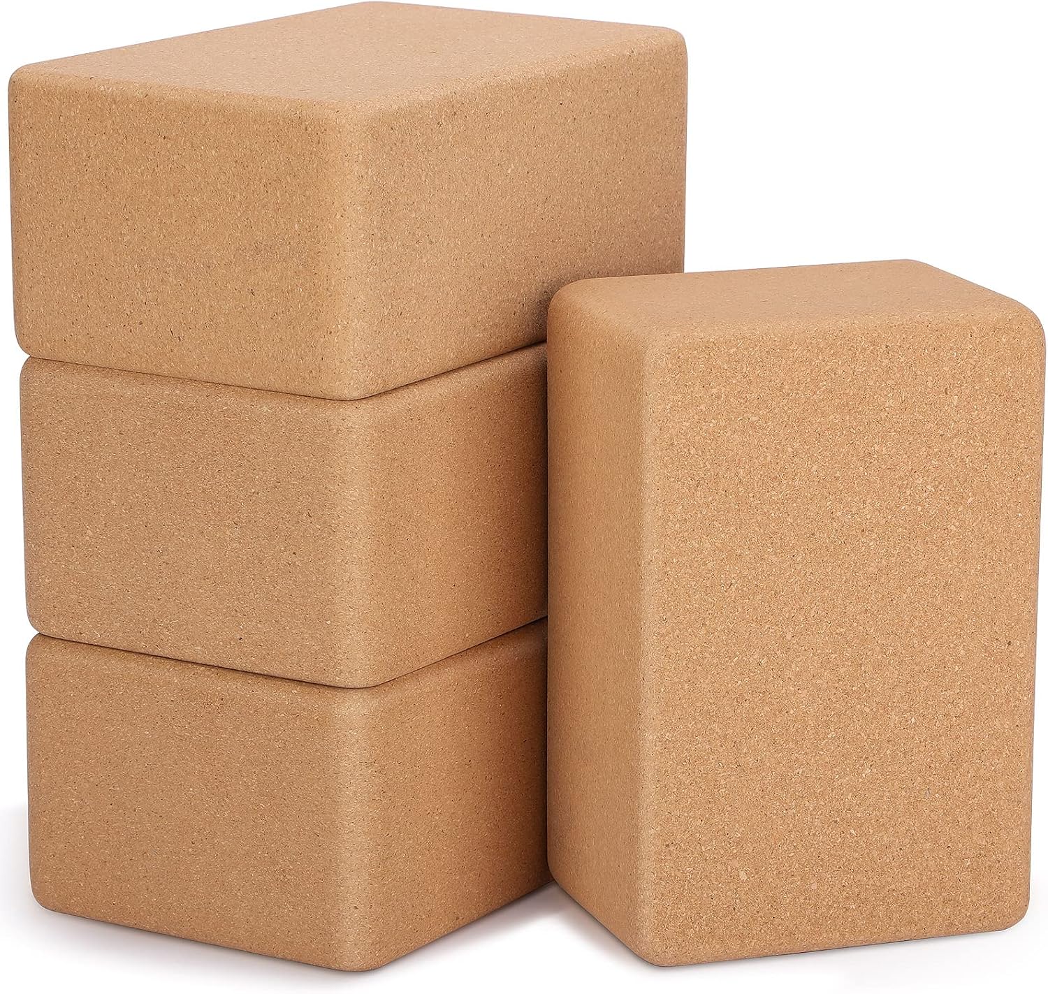 Leitee 4 Pcs Cork Yoga Blocks, 9 x 6 x 4 in Non Slip Bricks | Natural Cork Surface, Textured Grip, High Density Support, Stable for Poses, Stretching Balance Pilates Use