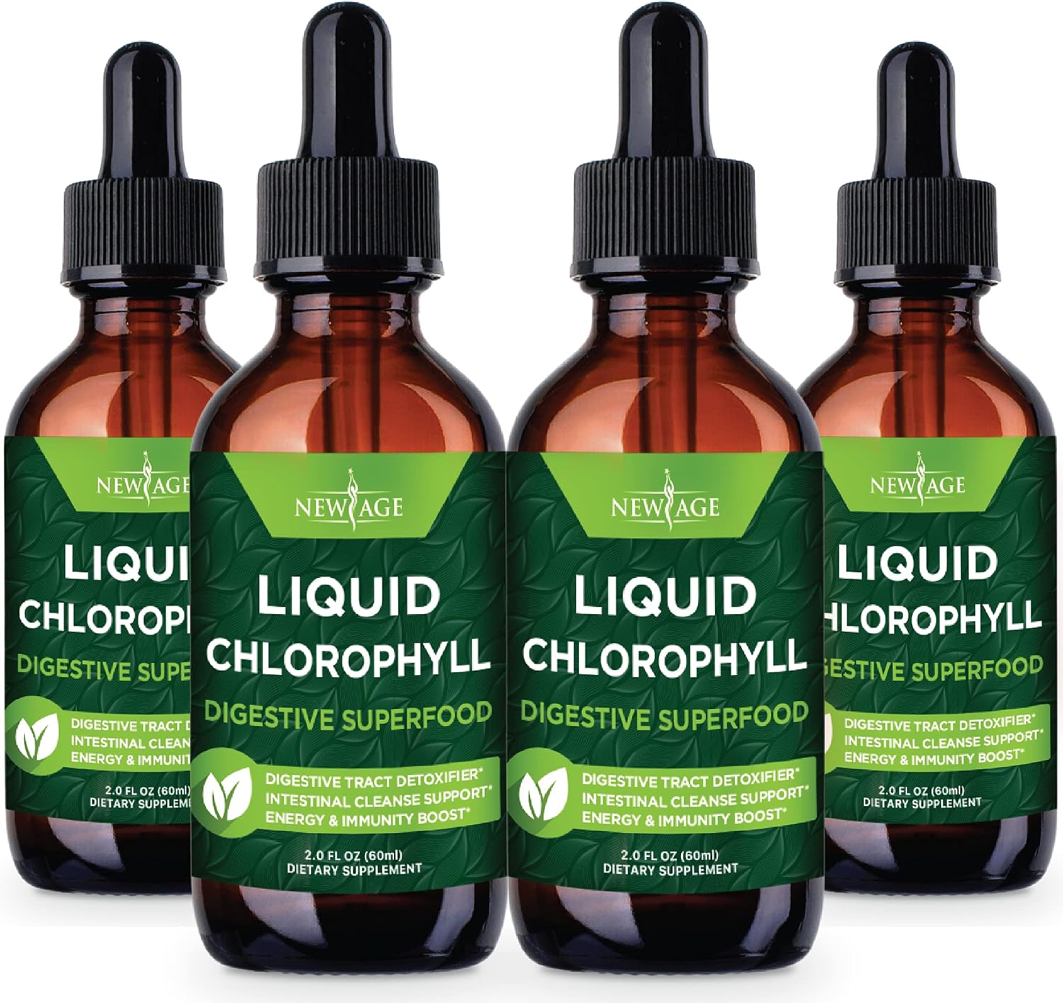 NEW AGE Chlorophyll Liquid Drops – Natural Concentrate – Energy Booster, Digestion and Immune System Supports, Internal Deodorant, Liver Function – (2 Fl Oz (Pack of 4))