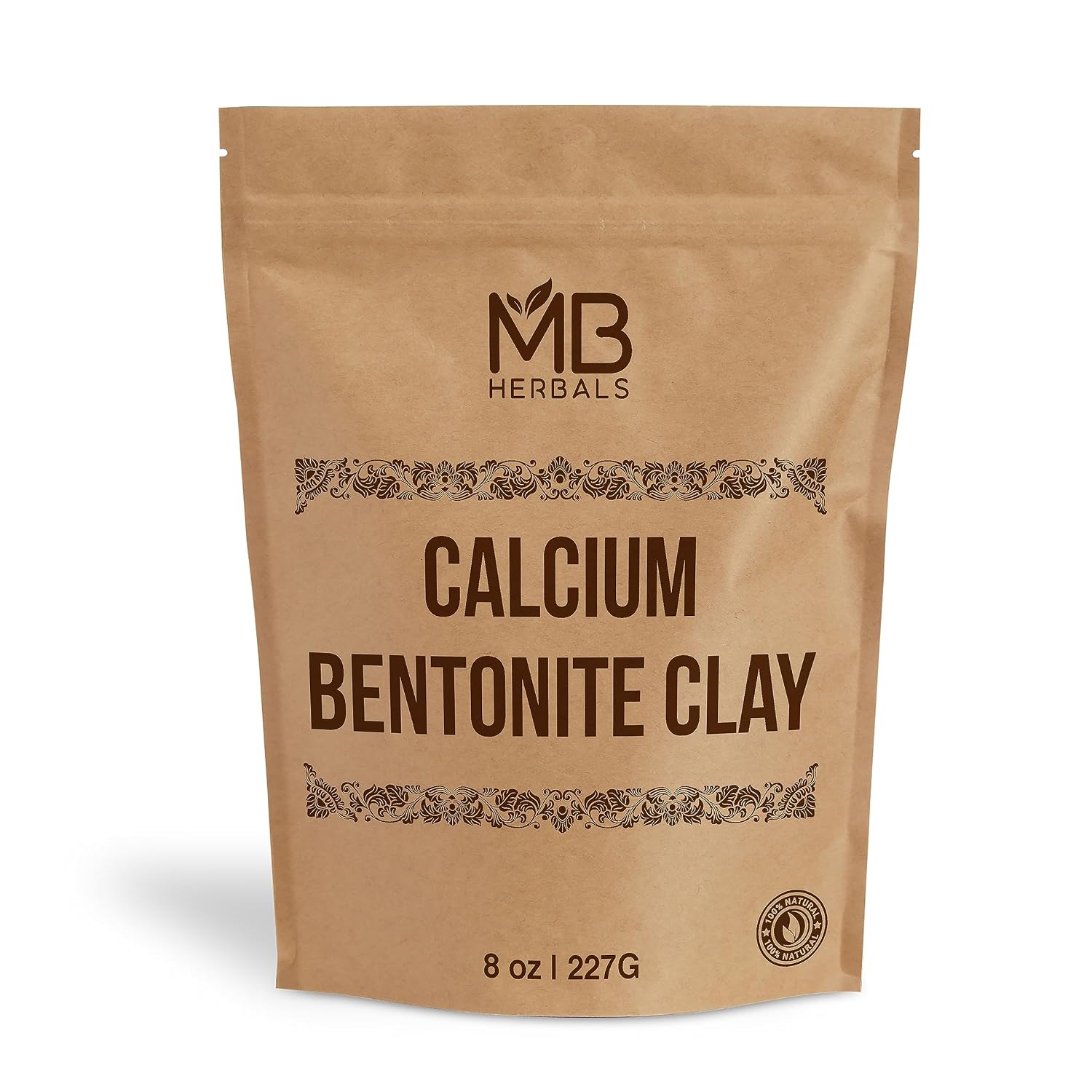 MB Herbals Calcium Bentonite Clay Powder 8 oz | 227G / 0.5 LB | Bentonite Clay | Fragrance Free | Detox Clay | Soap Making | Suitable for Oily Skin