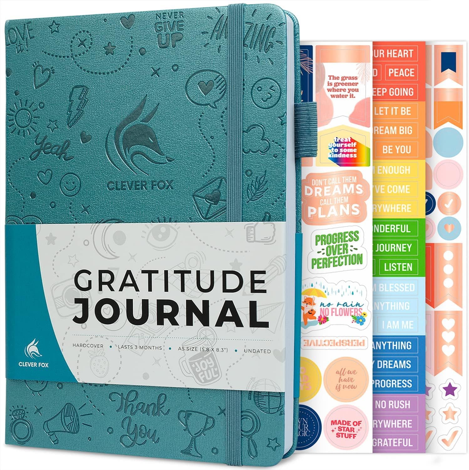 Clever Fox Gratitude Journal for Women & Teen Girls, 5.8×8.3 Aquamarine
