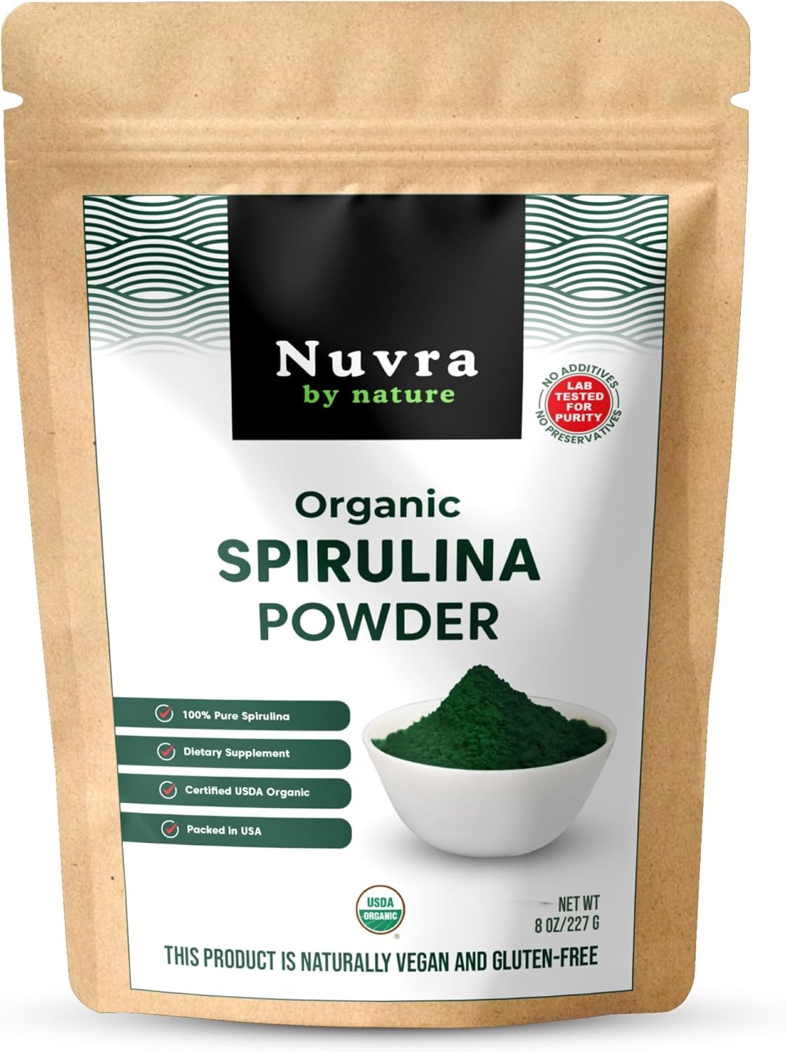 Organic Spirulina Powder Supplement, 8 oz | 100% Pure Spirulina | Blue-Green Algae, Naturally Rich in Vitamins & Minerals | Vegan, Gluten-Free, No Additives, Lab Tested, Packed in USA
