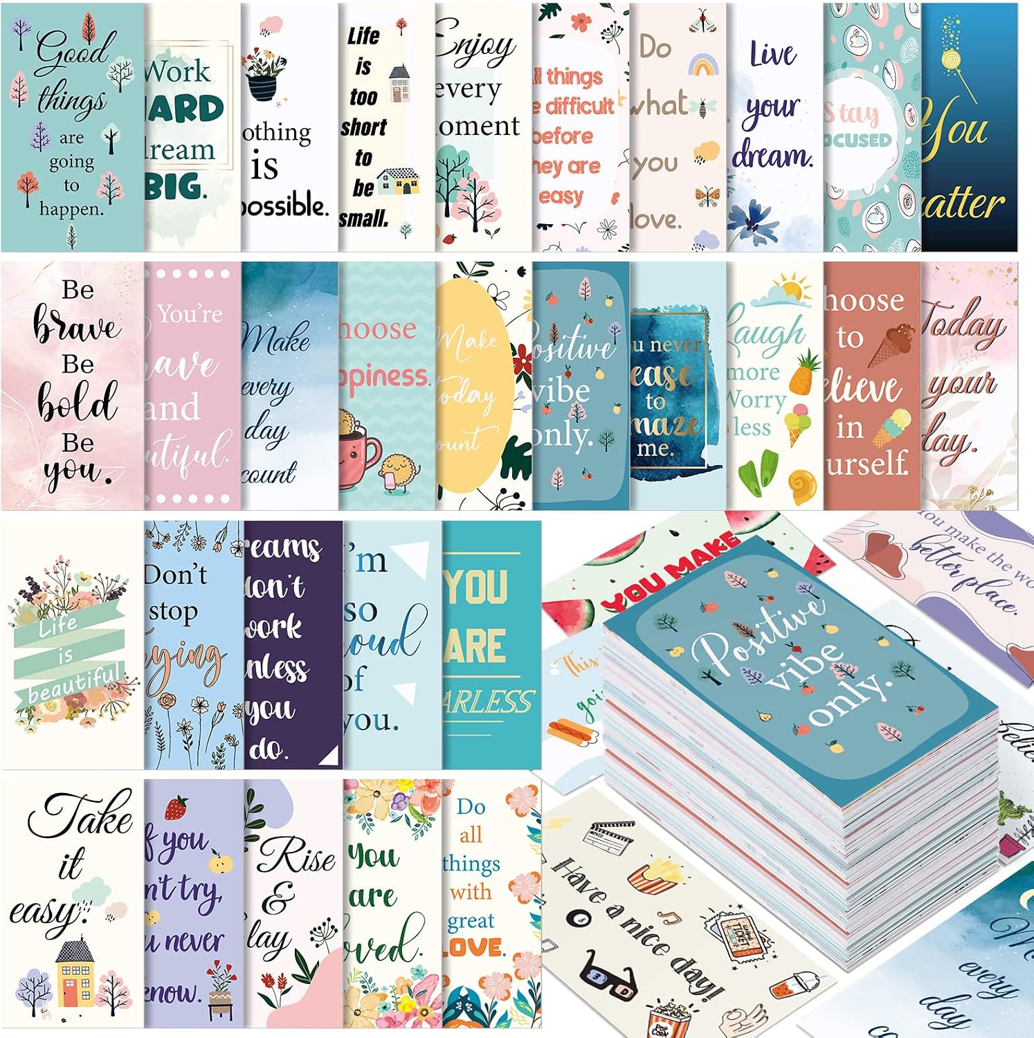 Jinei 300 Motivational Affirmation Cards Mini Quotes Gifts,Flower Style