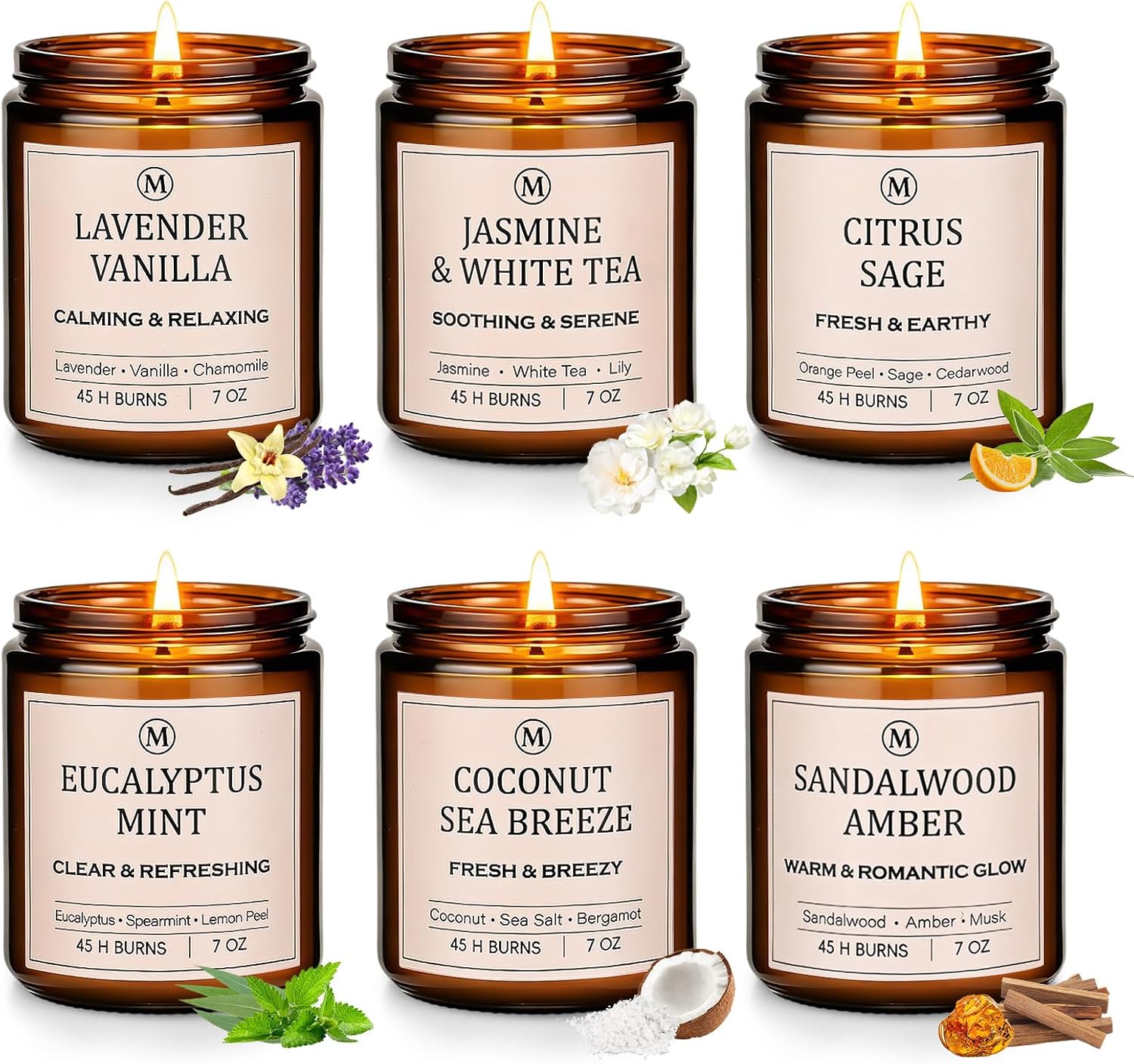 Scented Candles for Home, 6-Pack Soy Candle Gift Set, Up to 300 Hours