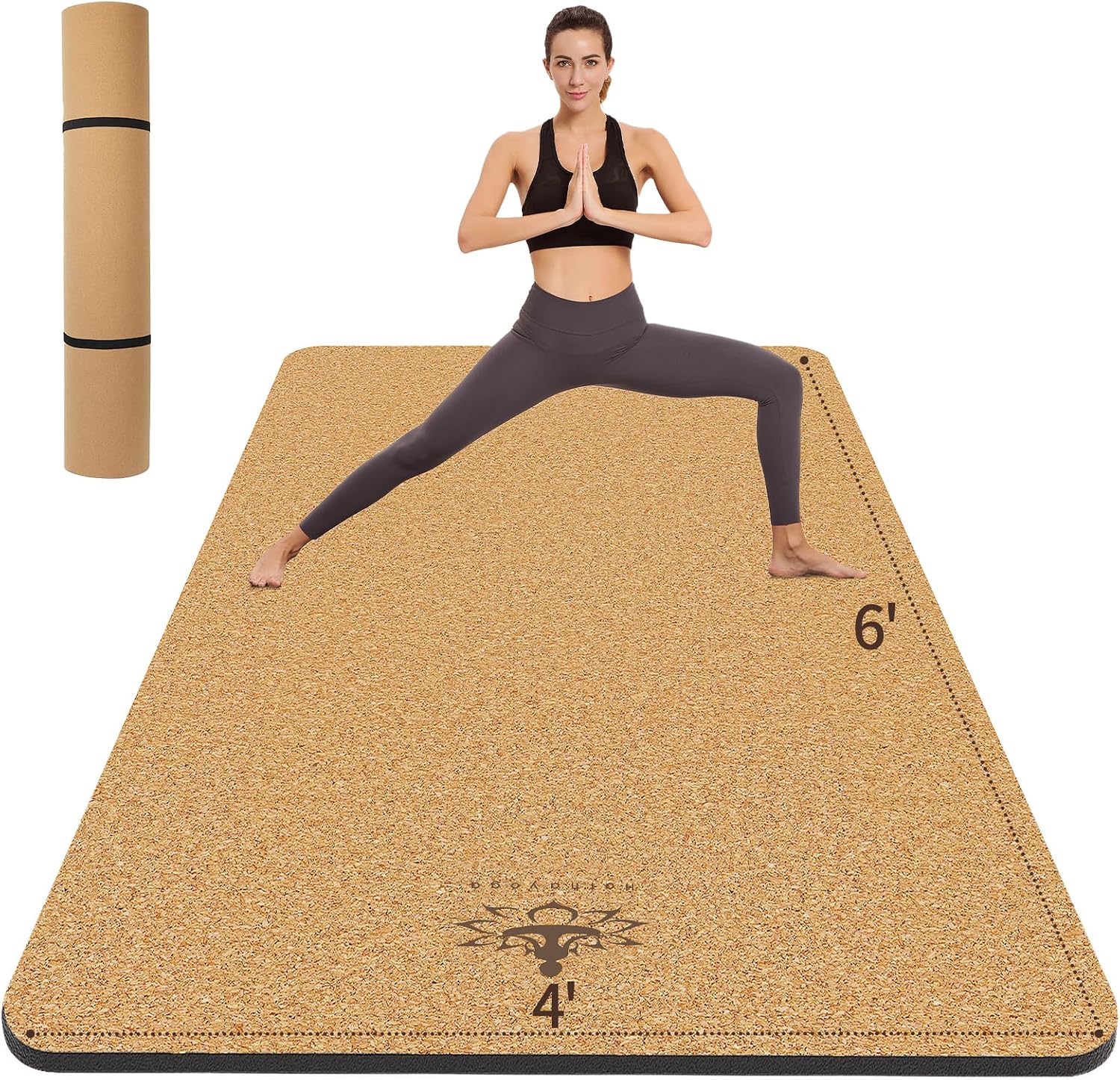 Hatha Yoga Extra Large Natural Cork Yoga Mat – 78″ x 32″ or 72″ x 48″, 1/2″ Extra Thick Non-slip TPE Exercise Mat, Anti-tear Pilates Mat for Home, Gym, Hot Yoga, Stretching, Fitness & Workouts