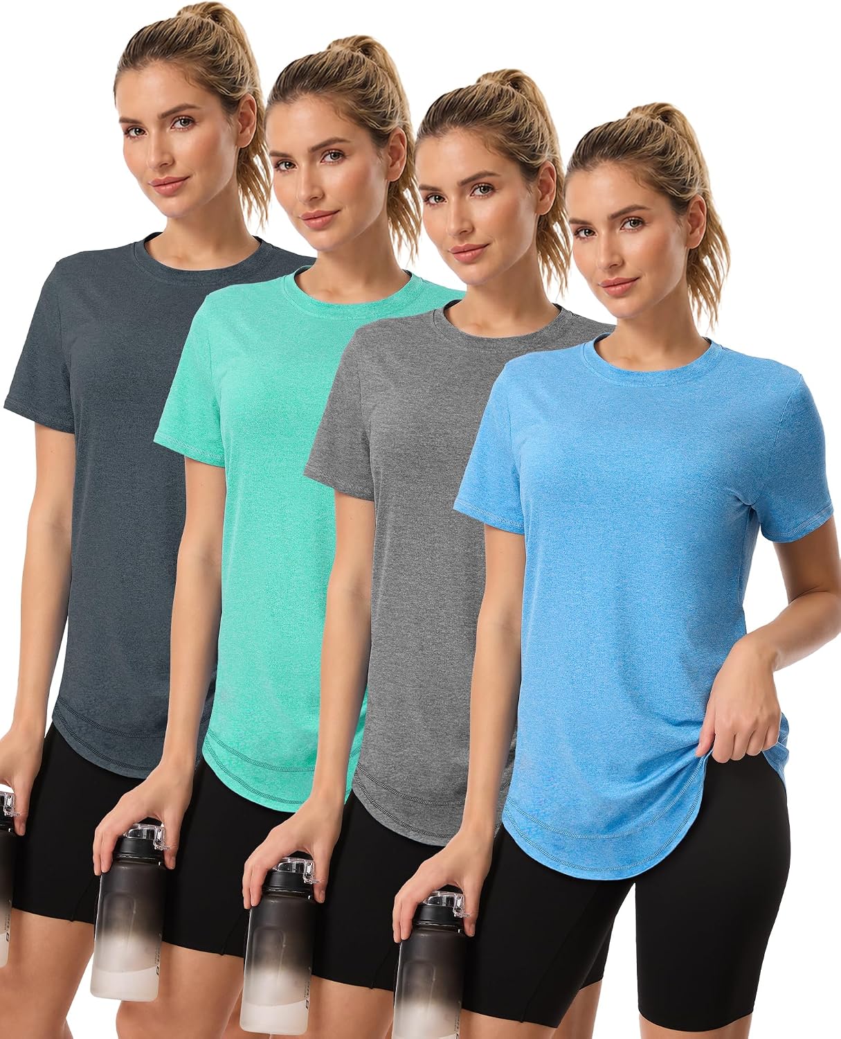 4 Pack Women’s Workout Tops Short Sleeve Athletic T Shirts for Gym Fitness