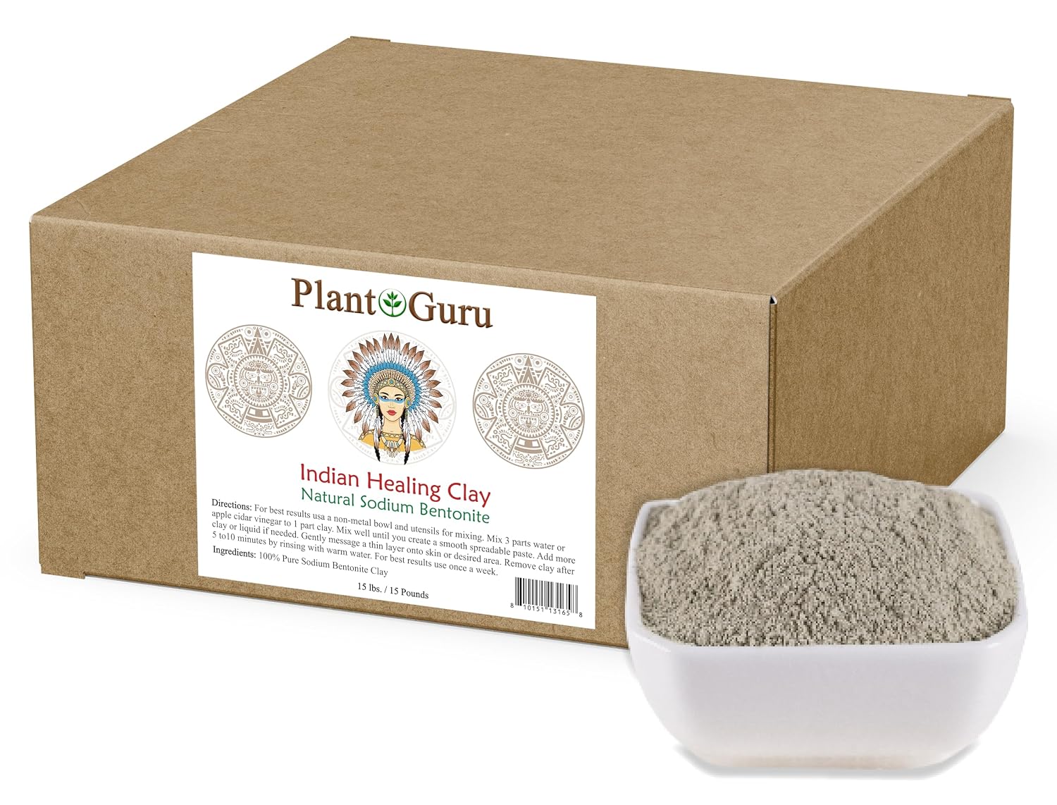 Plant Guru Sodium Bentonite Clay Powder 15 lbs. Bulk Wholesale 100% Natural Indian Healing Clay – Deep Pore Cleansing Facial And Body Mask – Detox Clay for Face, Hair, Acne, and Bath.