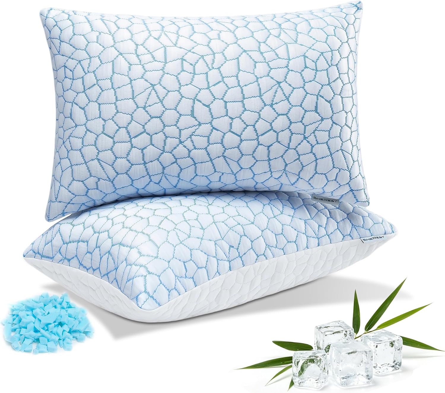 SheRest Cooling Pillow Set of 2 Queen,Memory Foam Pillows for Hot Sleepers