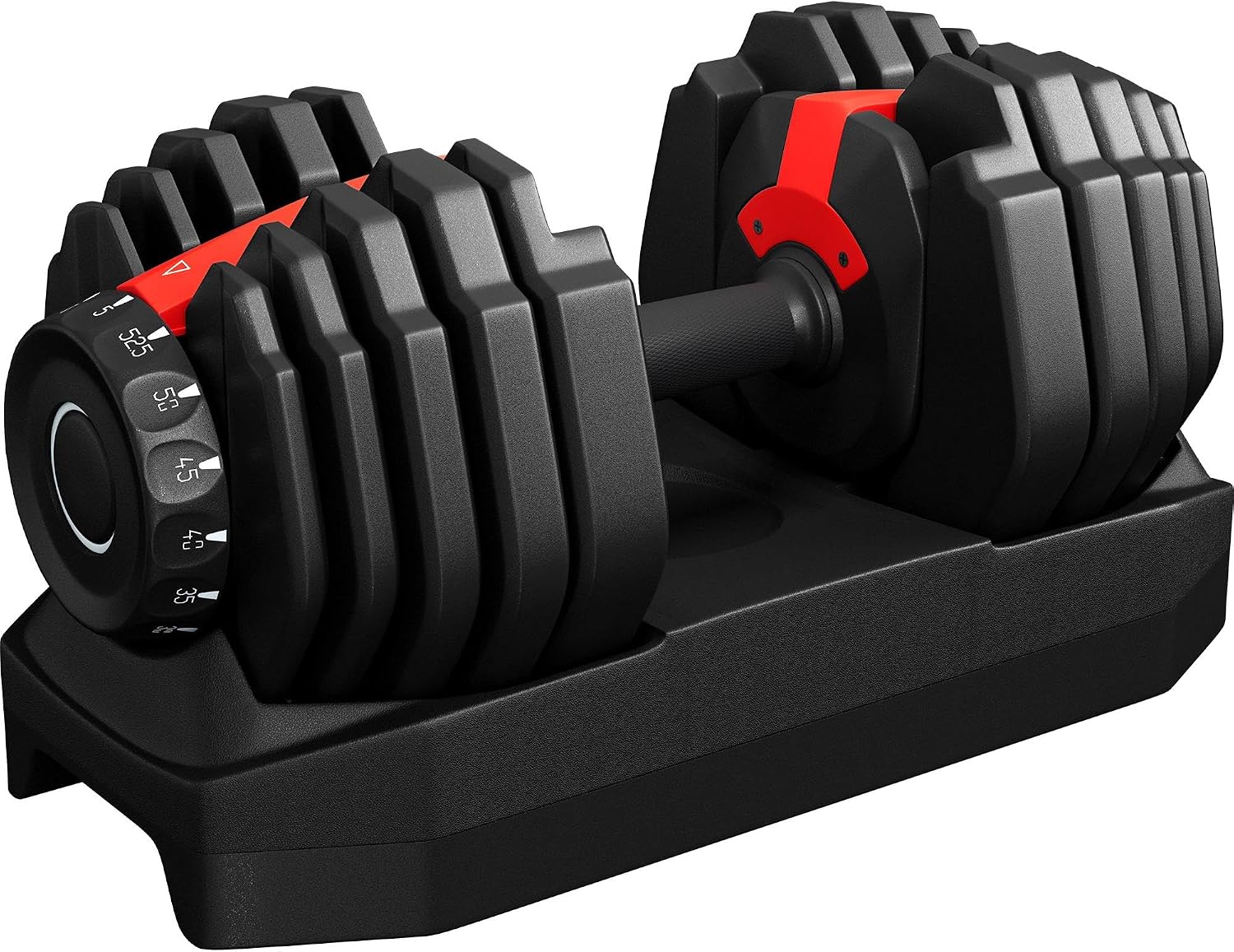 Yaheetech Adjustable Dumbbell Set 5-52.5 lb for Home Gym Dial-Select Weight | One dial turn scales full-body training from beginner to intermediate lifts, and the steel plates lock into the storage base