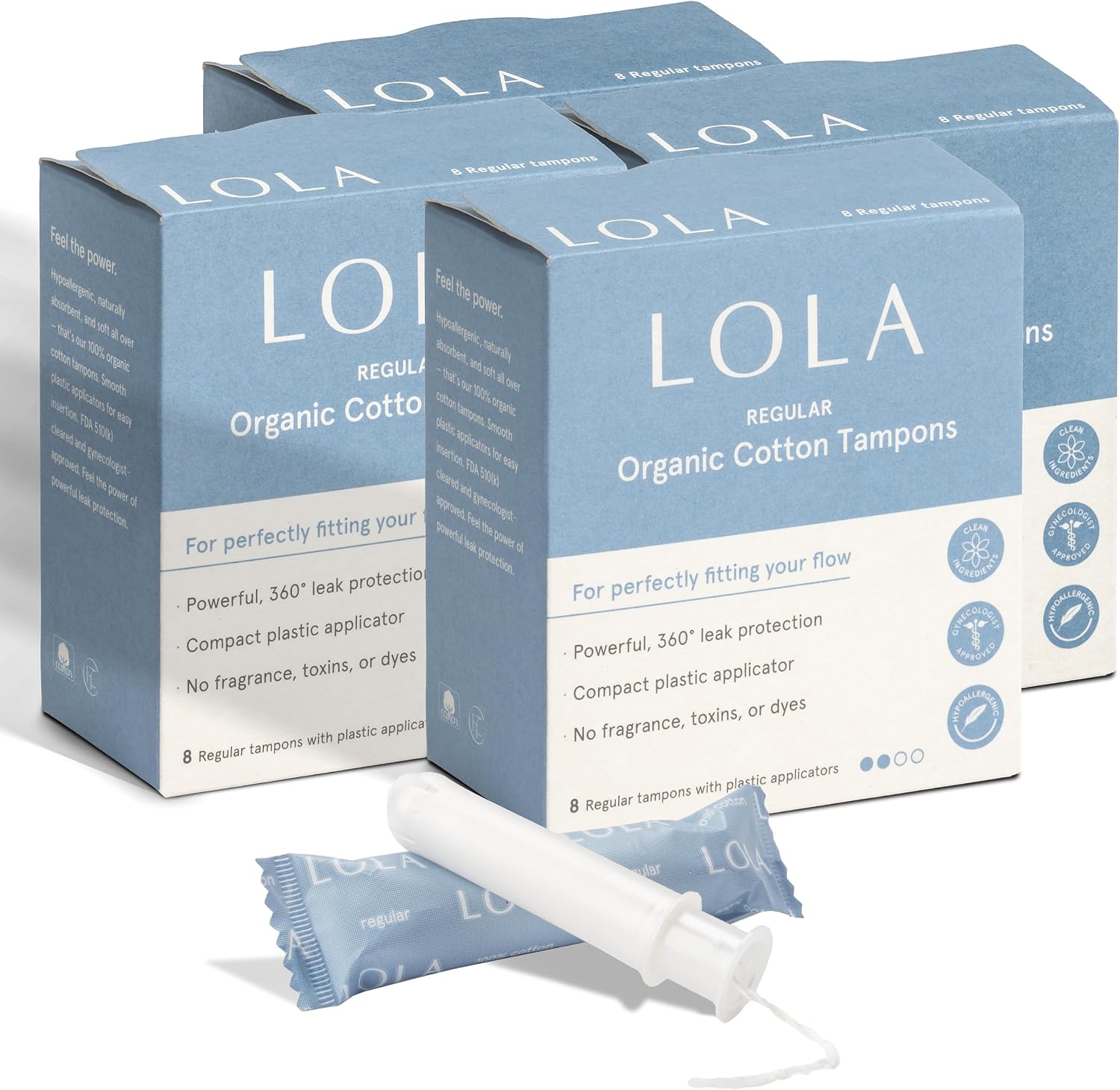 LOLA Organic Tampons, Regular Absorbency, 32 Count | Bulk Tampons for Women, BPA-Free Plastic Applicator, Hypoallergenic, Toxin-Free