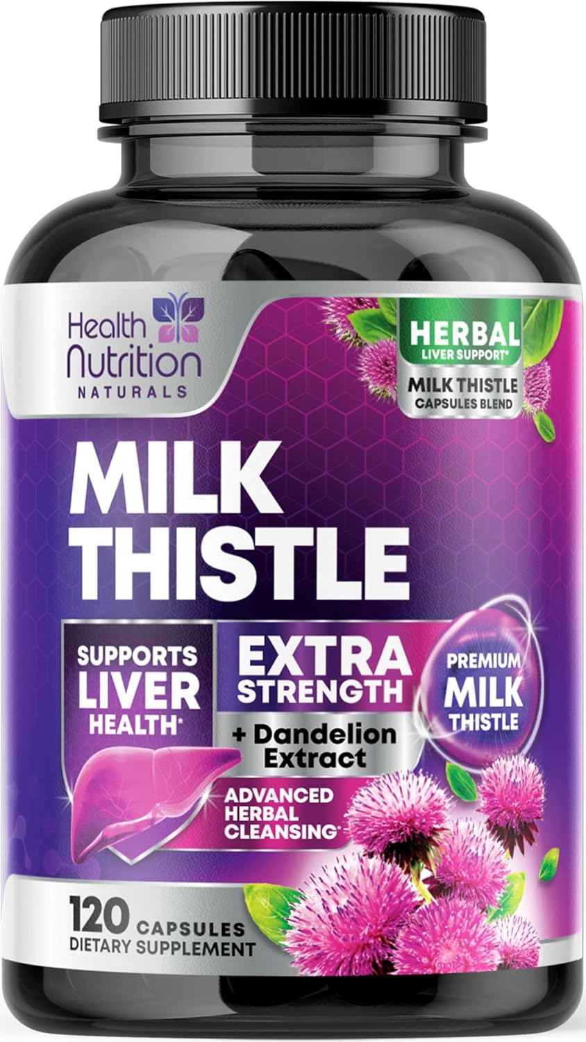 Milk Thistle Supplement – Advanced Liver Cleanse Detox & Repair with Dandelion Root Extract – Natural Milk Thistle Silymarin Marianum Extract Liver Health Support, Non-GMO, Bottled USA – 120 Capsules