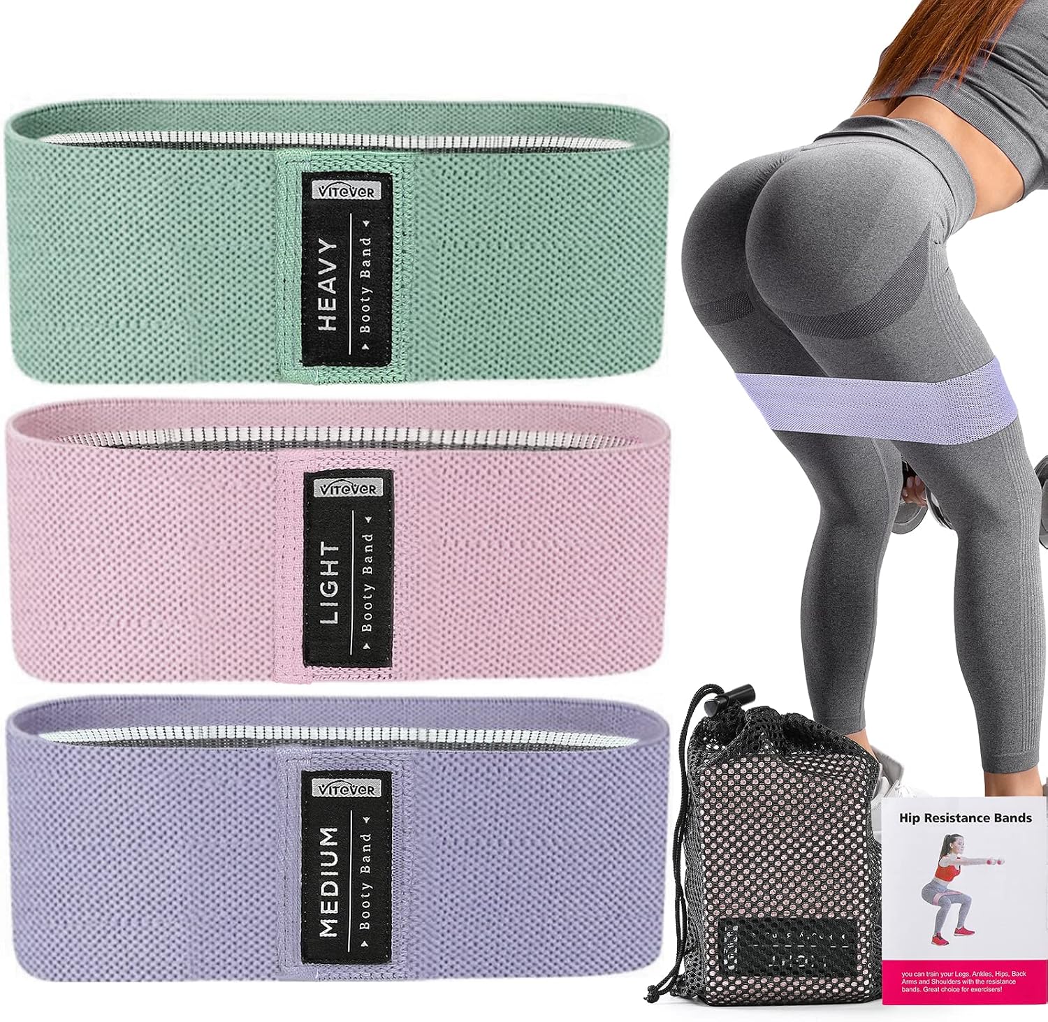 Booty Bands Set, Resistance Bands for Working Out, Exercise Bands for Women and Men Legs and Butt, Stretch Bands for Pilates, Yoga Starter Set