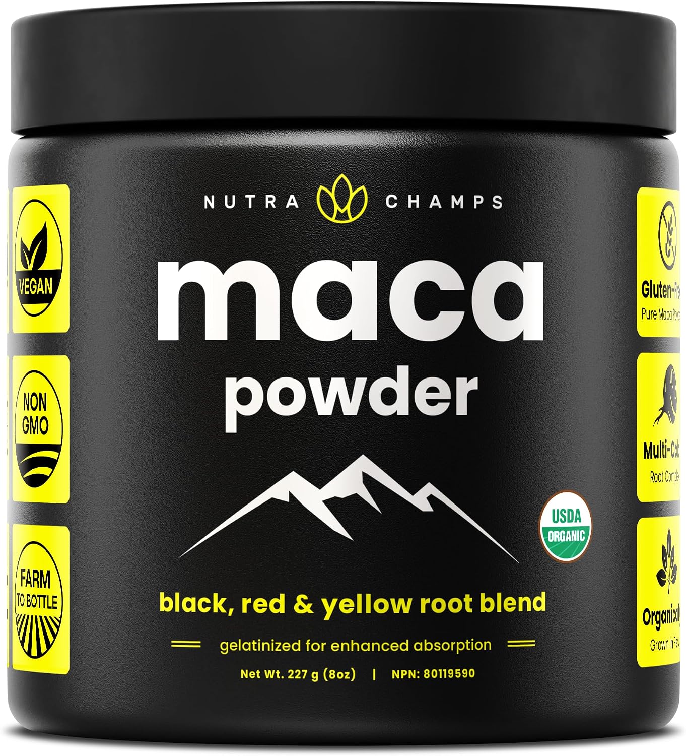 Organic Maca Powder – Peruvian Grown Maca Blend with Yellow, Black & Red Roots – Gelatinized for Superior Bioavailability – Natural, Vegan & Non-GMO, 8oz