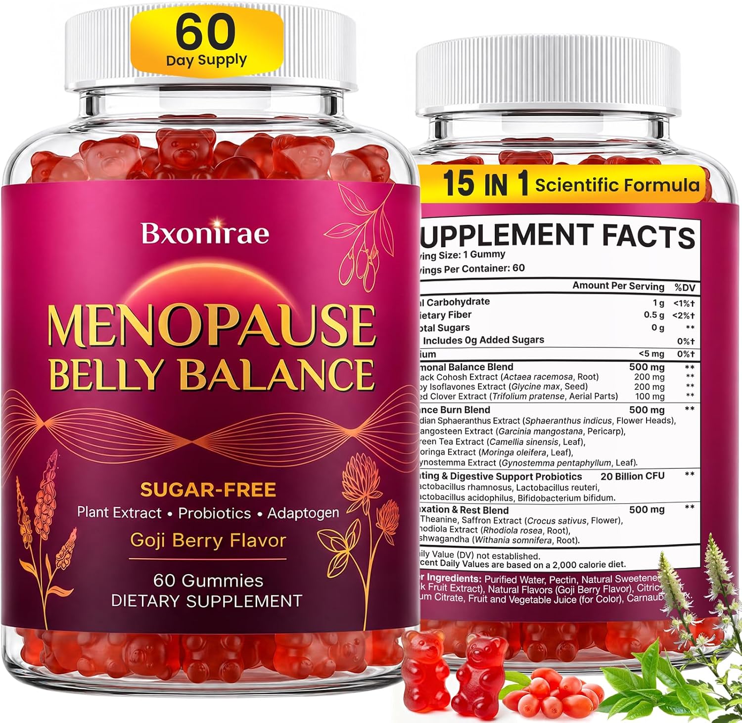 Menopause Supplements for Women,Hot Flashes Menopause Relief | Menopause Gummies with Black Cohosh for Menopause Support , Belly Balance & Hormone Harmony| 0 Sugar,60 Days Supply