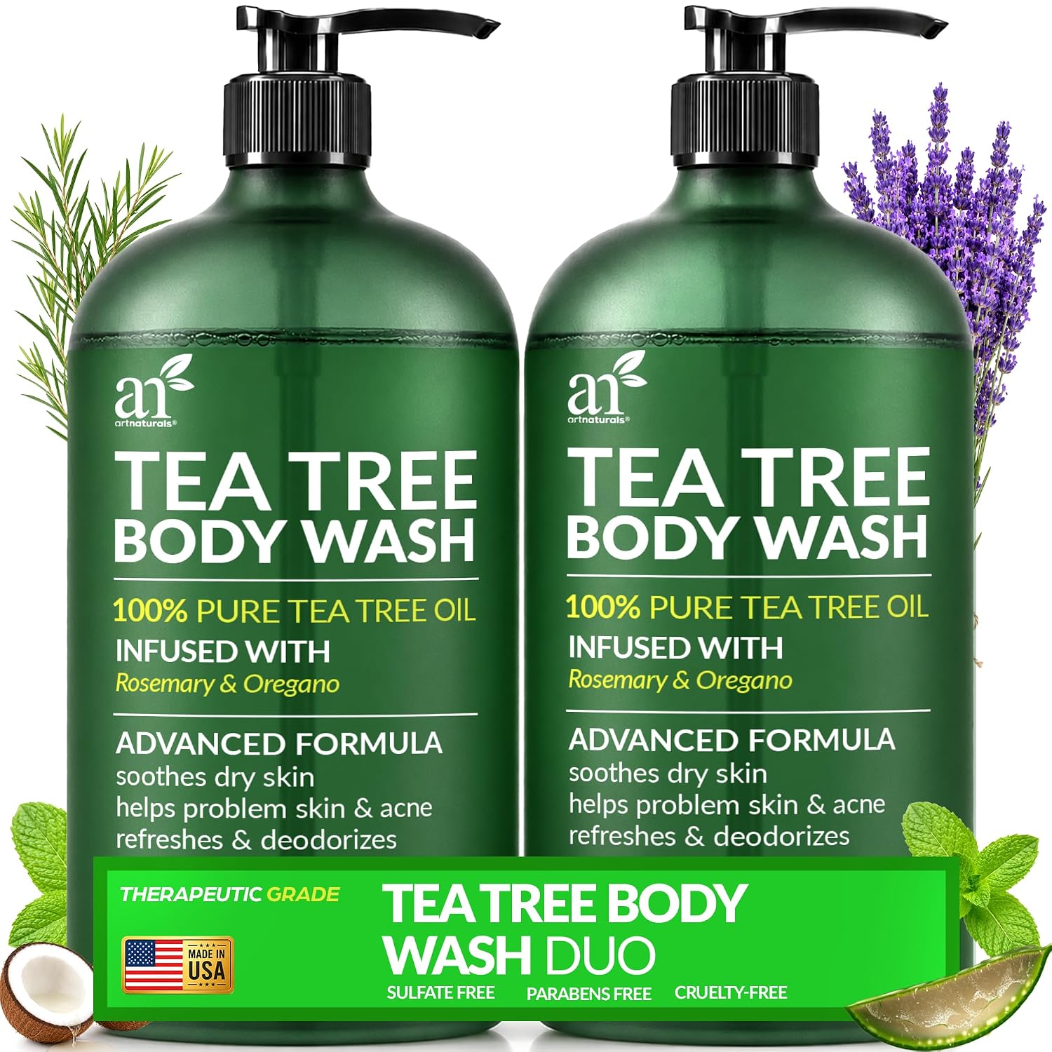 Artnaturals Tea Tree Body Wash with Rosemary & Mint, 16 fl oz, 2 Pack