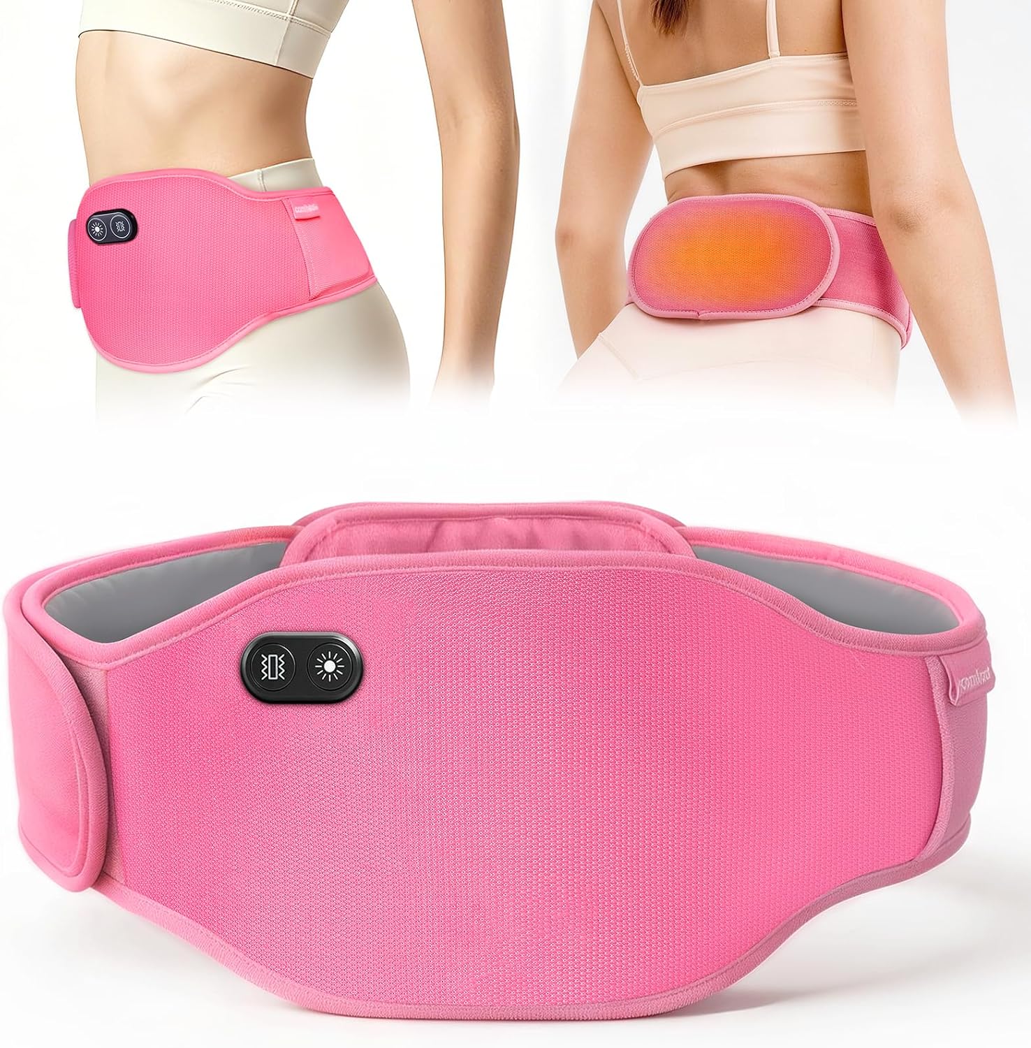 Portable Belly & Back Heating Pad for Period Cramps, Dual-Zone | Cordless Menstrual Heating Pad Wearable Rechargeable Belt for Abdominal, Lower Back Pain, with 3 Heat 3 Vibration, Women Girl