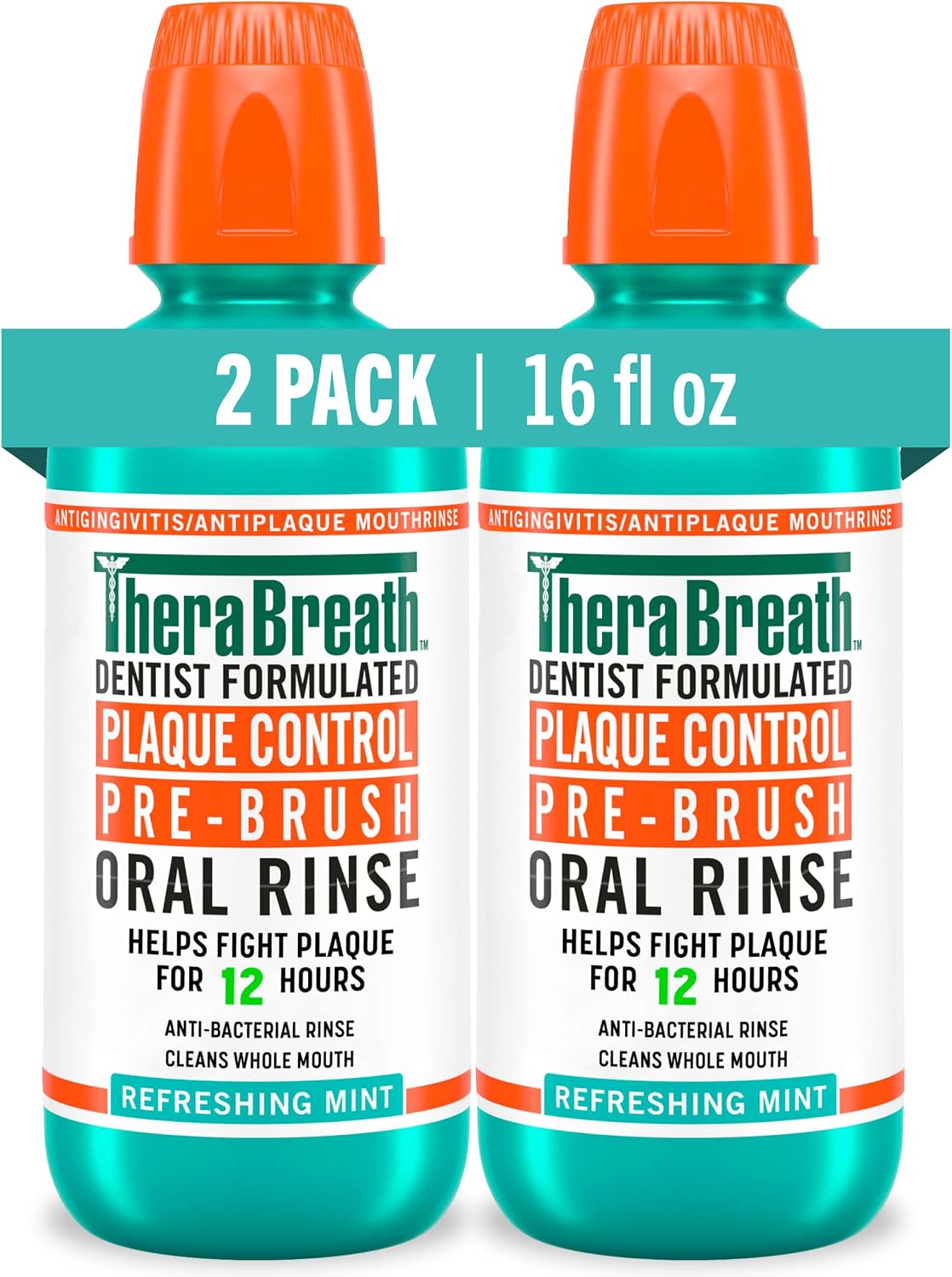 TheraBreath Plaque Control Oral Rinse, Refreshing Mint, 16 oz, 2-Pack