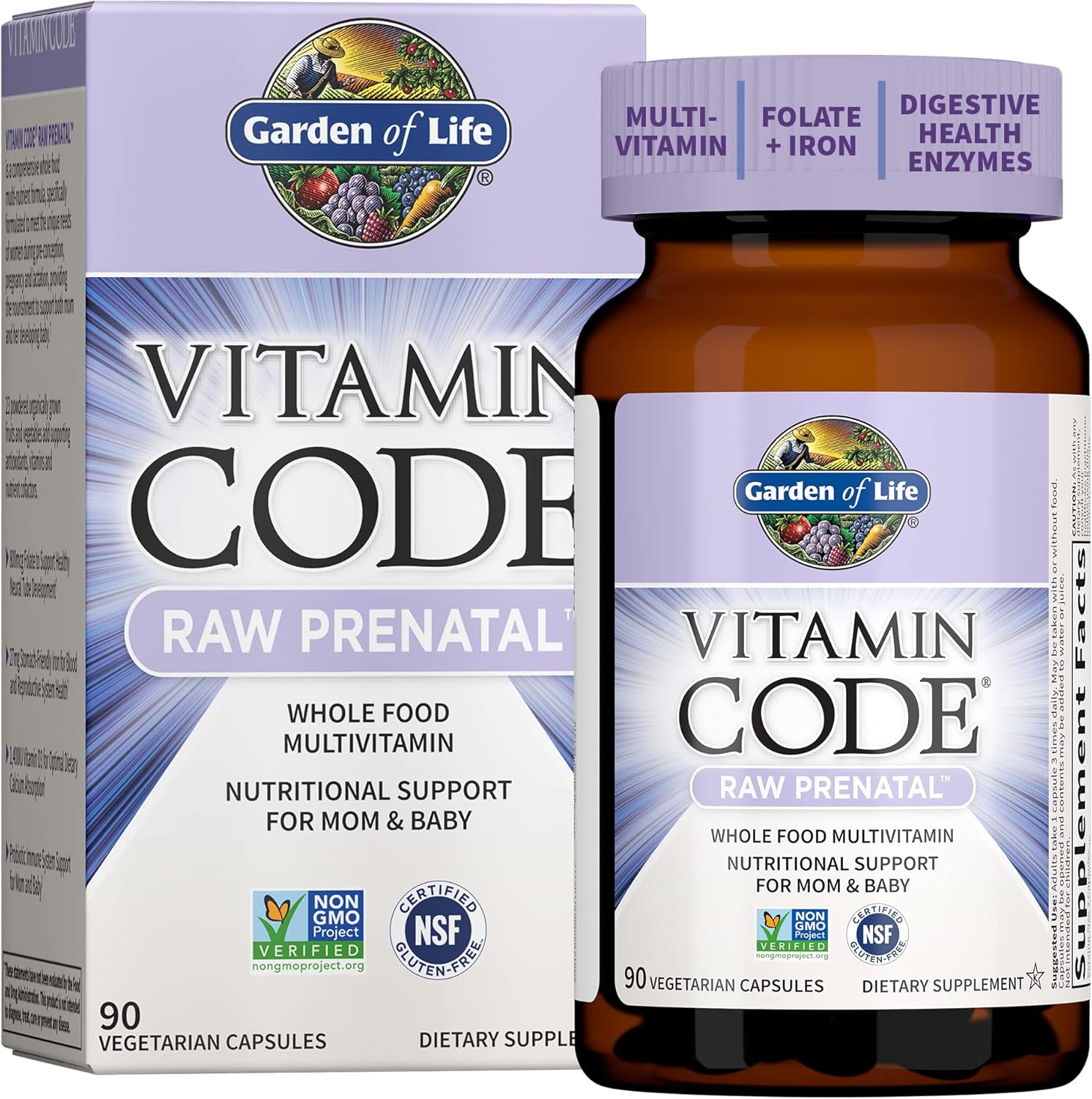 Garden of Life Vitamin Code Raw Prenatal Multivitamin for Women with Iron, Folate, Probiotics and Whole Food Nutrients – Immune and Cellular Energy Support, Non-GMO, Gluten-Free, Kosher, 30 Day Supply