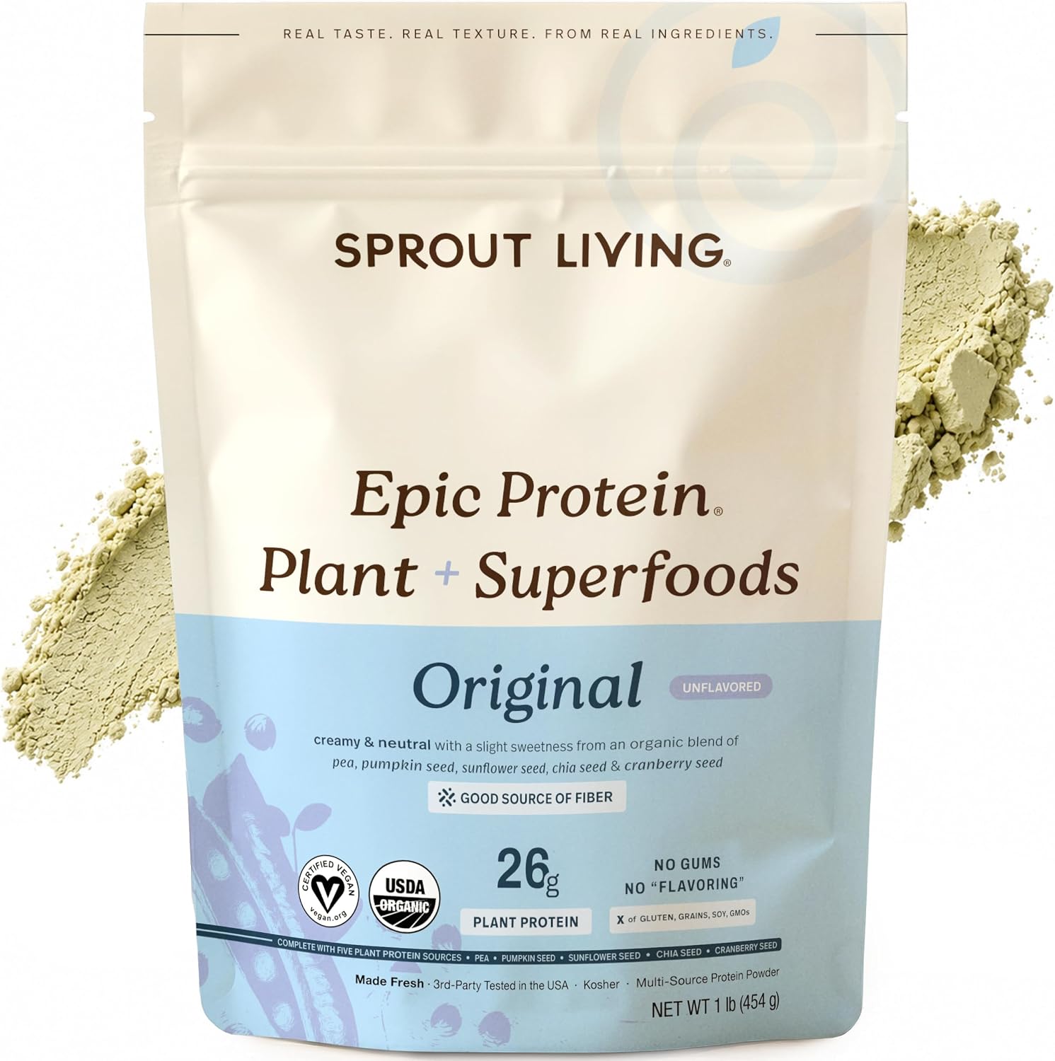 Plant Based Protein & Superfoods Powder, Original, Unflavored | Organic Protein Powder, Vegan, Non Dairy, Non-GMO, Gluten Free, Sugar Free, Perfect Keto Drink Mix (1 lb)