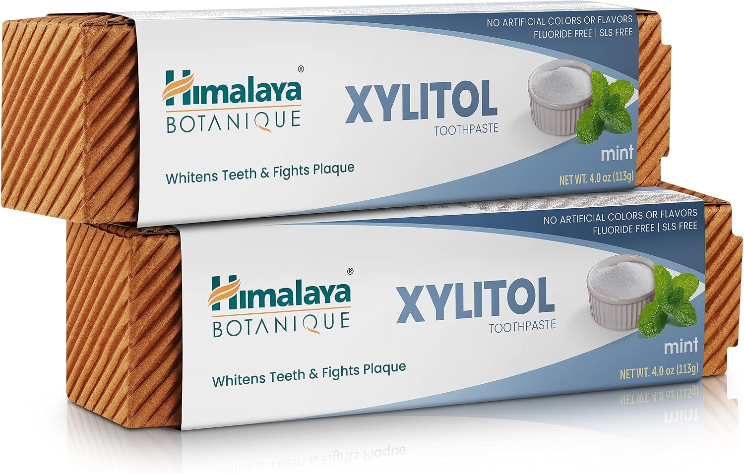 Himalaya Botanique Xylitol Toothpaste, Mint Flavor, 4 oz, 2 Pack | Fluoride Free Toothpaste to Whiten Teeth, Fight Plaque & Freshen Breath – Vegan, Gluten Free, No Artificial Flavors or Colors
