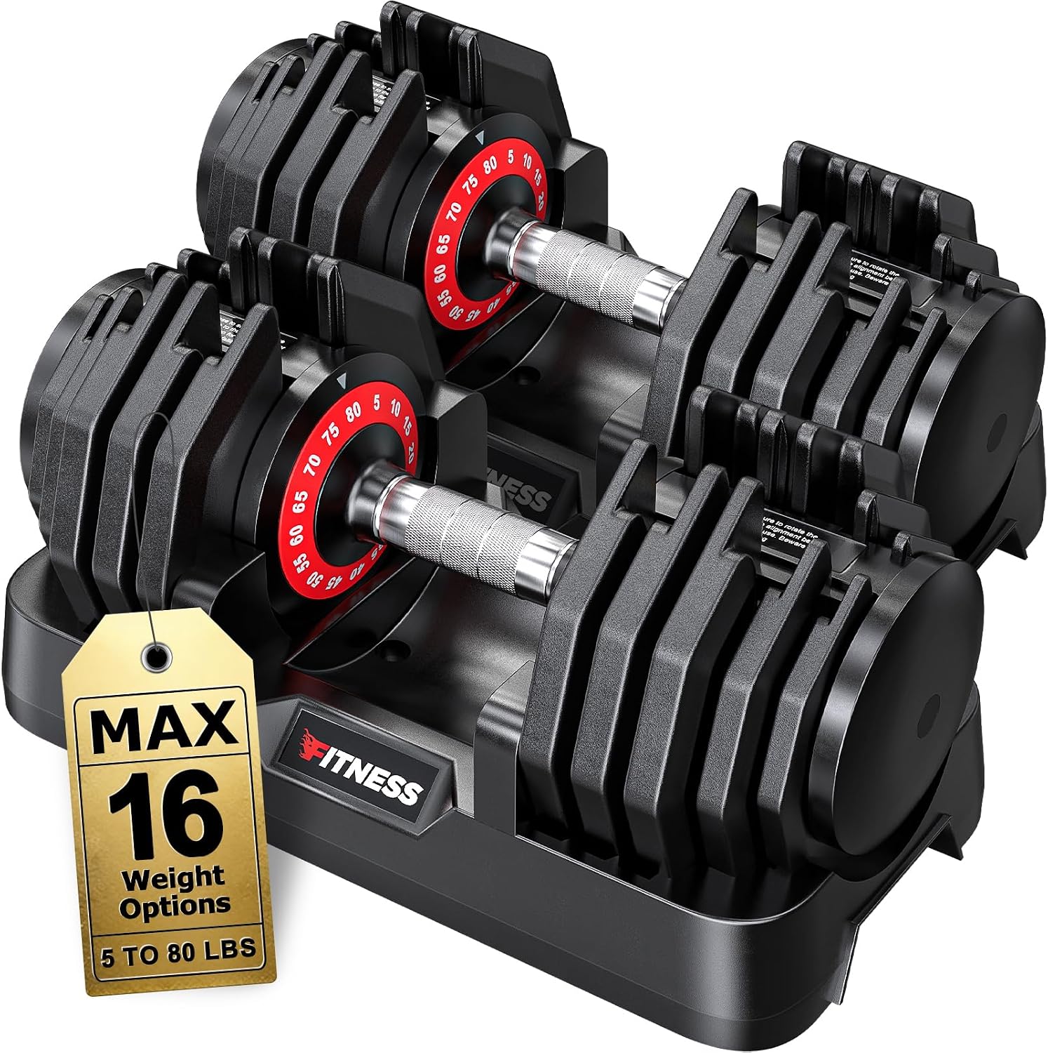 Rendpas Adjustable Dumbbell Set for Home Gym Strength Training | 25/55/80LB Pair, 10-in-1/16-in-1 Weight Set, 1-Sec Quick Adjust, Non-Slip Knurled Grip, Dual-Lock Safety, Space-Saving Tray