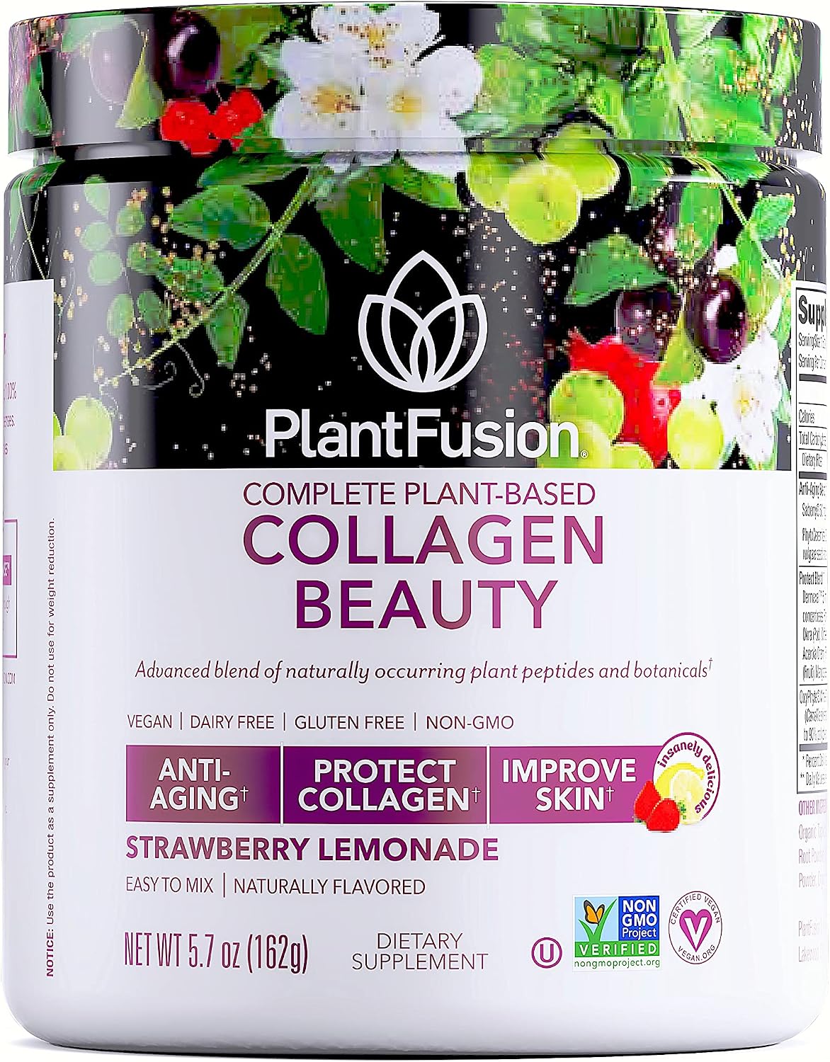 PlantFusion Vegan Collagen Beauty – Vegan Collagen Powder for Women – Hair Skin and Nails Vitamins – Gluten Free, Non-GMO, Non-Dairy (Strawberry Lemonade 18 Servings)