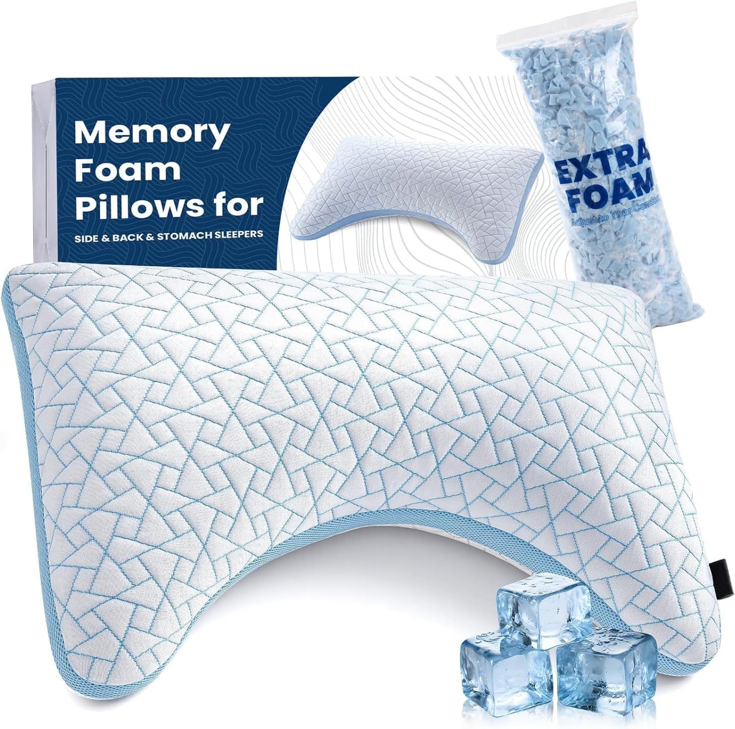 A-Pce Cooling Memory Foam Pillow for Neck&Shoulder Pain Relief, Set of 1