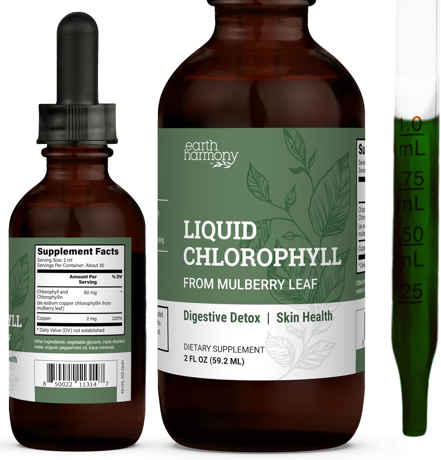 Liquid Chlorophyll, Liquid Drops for Immune System, Internal Deodorant 2 Oz | Earth Harmony Chlorophyll – Chlorophyll Drops, Clorofila Liquida