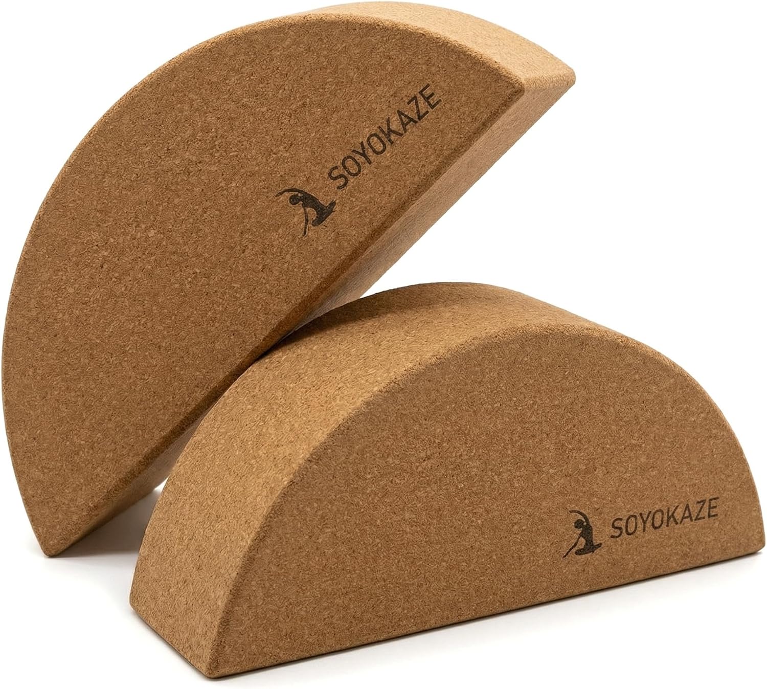 Cork Yoga Blocks 2 Pack Set,Half-Moon Calf Stretcher for Plantar Fasciitis Relief, Ankle Stretcher Pilates Block and Lower Leg Exercise,Improve Balance, Stability & Foot Mobility