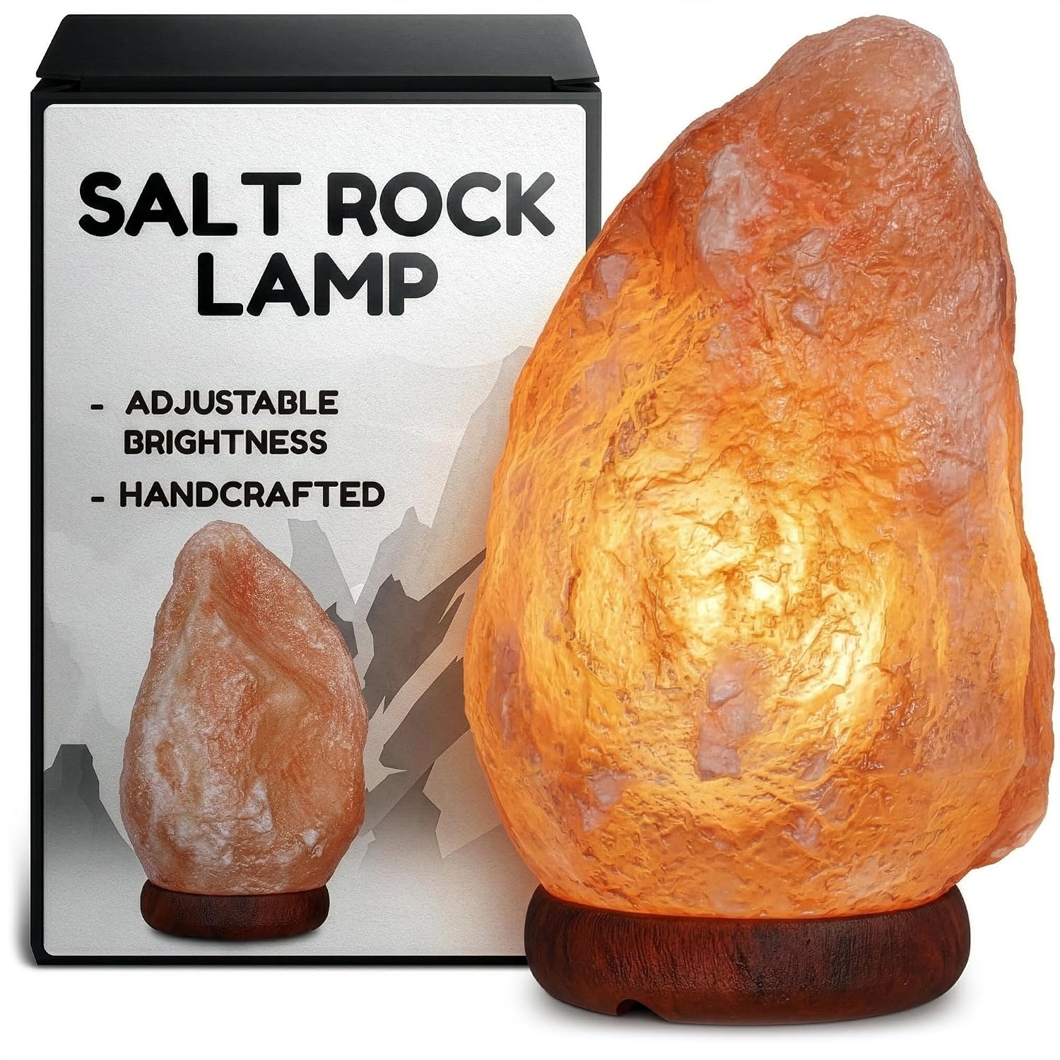 Himalayan Salt Rock Lamp with Dimmer, 5.5-7 in, Wood Base & Bulb