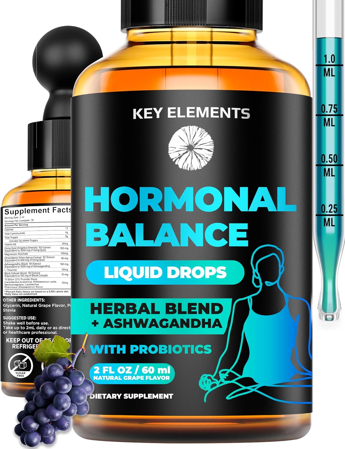 Liquid Hormone Balance Supplements for Women & PMS Relief – Menopause Support PMS Vitamins Menstrual Cramp Relief – PMS Supplements Chasteberry, Black Cohosh for Hot Flashes, Dong Quai & Probiotic