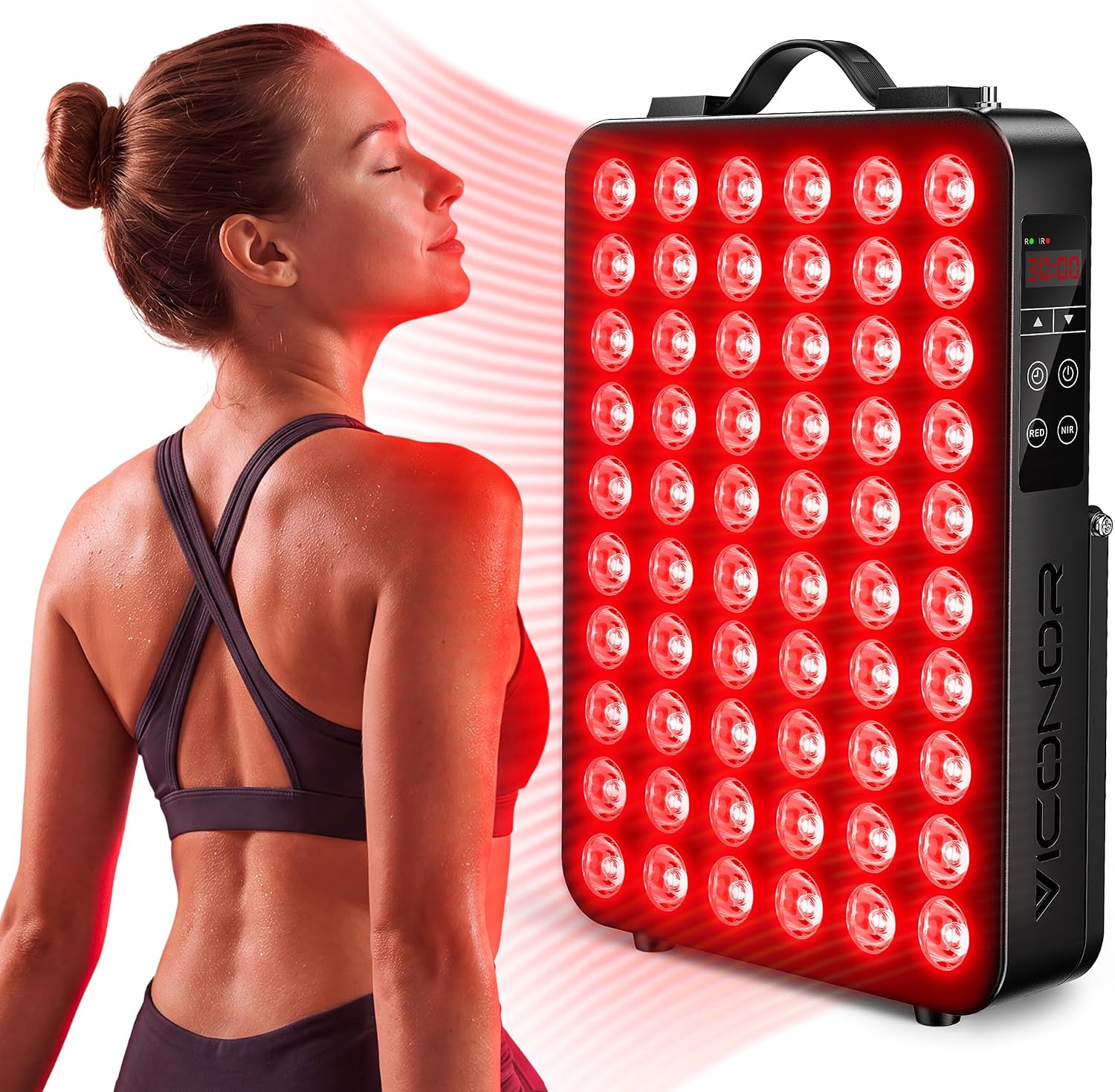 Red Light Therapy for Body, 660nm 850nm Near Infrared Light Therapy Panel, 60 Dual Chip LED Device with 300W of Power, Ideal for Body, Face, Improve Sleep, Skin Health, Includes Hanging Kit & Handle