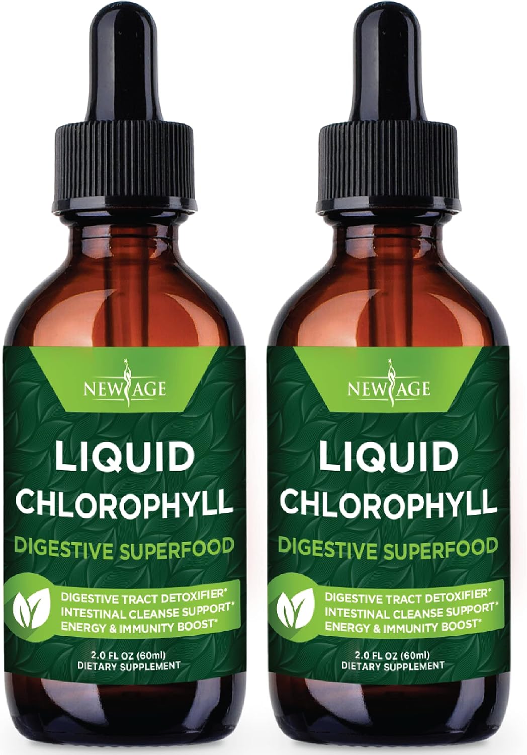 NEW AGE Chlorophyll Liquid Drops – Natural Concentrate – Energy Booster, Digestion and Immune System Supports, Internal Deodorant, Liver Function – (2 Fl Oz (Pack of 2))