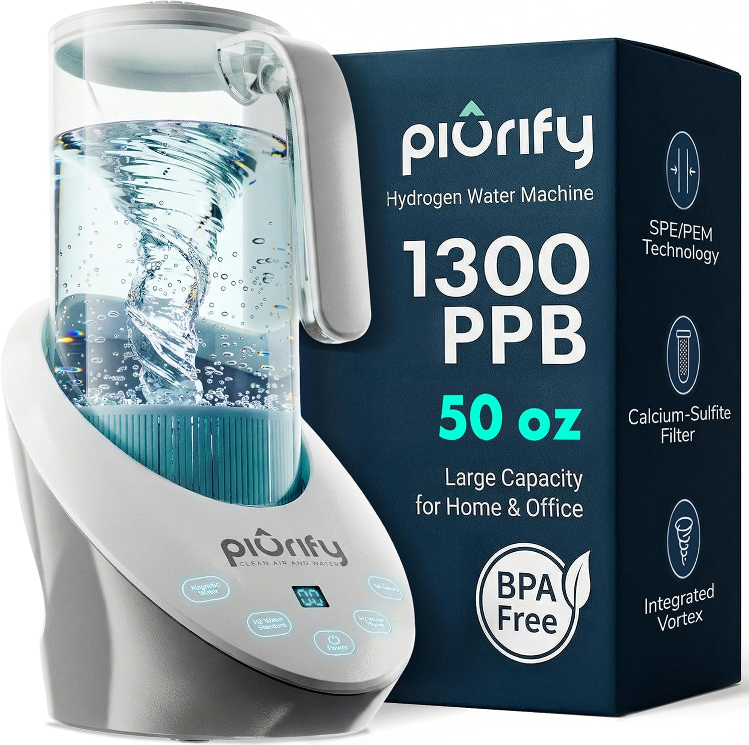 PIURIFY 3 in 1 Hydrogen Water Machine | BPA-Free Tritan | 50 OZ
