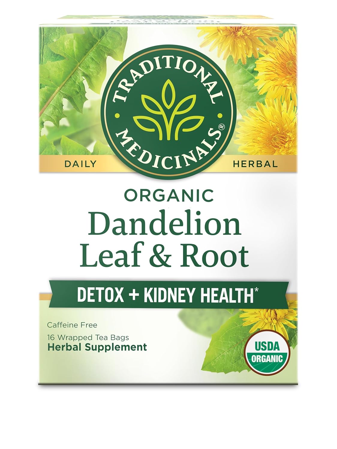 Traditional Medicinals Organic, Dandelion Leaf & Root – Dandelion Root Tea, Supports Normal Detox + Digestion – Kosher, Non-GMO, Caffeine-Free, Compostable – 16 Tea Bags