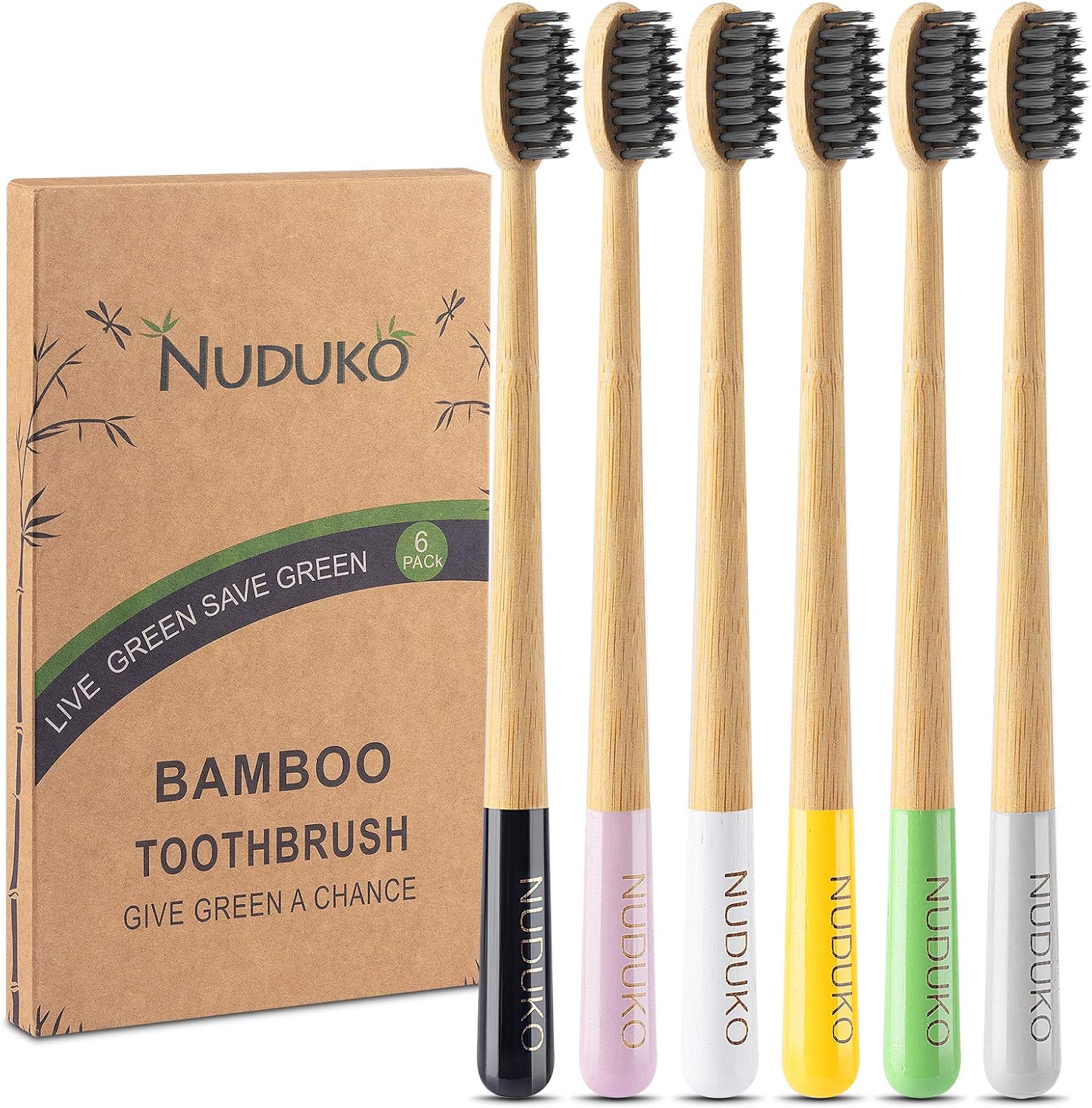 Bamboo Toothbrushes 6 Pack, Soft Bristle Toothbrush Charcoal Toothbrush | BPA Free Biodegradable Toothbrush Cone Handle, Eco-Friendly Natural Tooth Brush,Organic Soft Toothbrushes for Adults and Kids