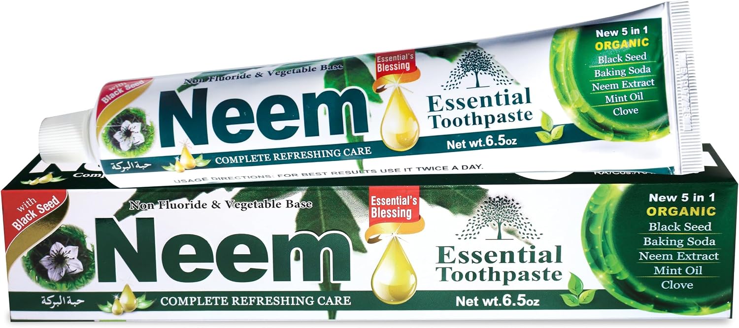 NEEM Essential Toothpaste – 6.53 oz Pack of 1 | New 5 in 1 | Fluoride Free | Cavity Protection, Excellent Freshness, Made with natural and organic ingredients