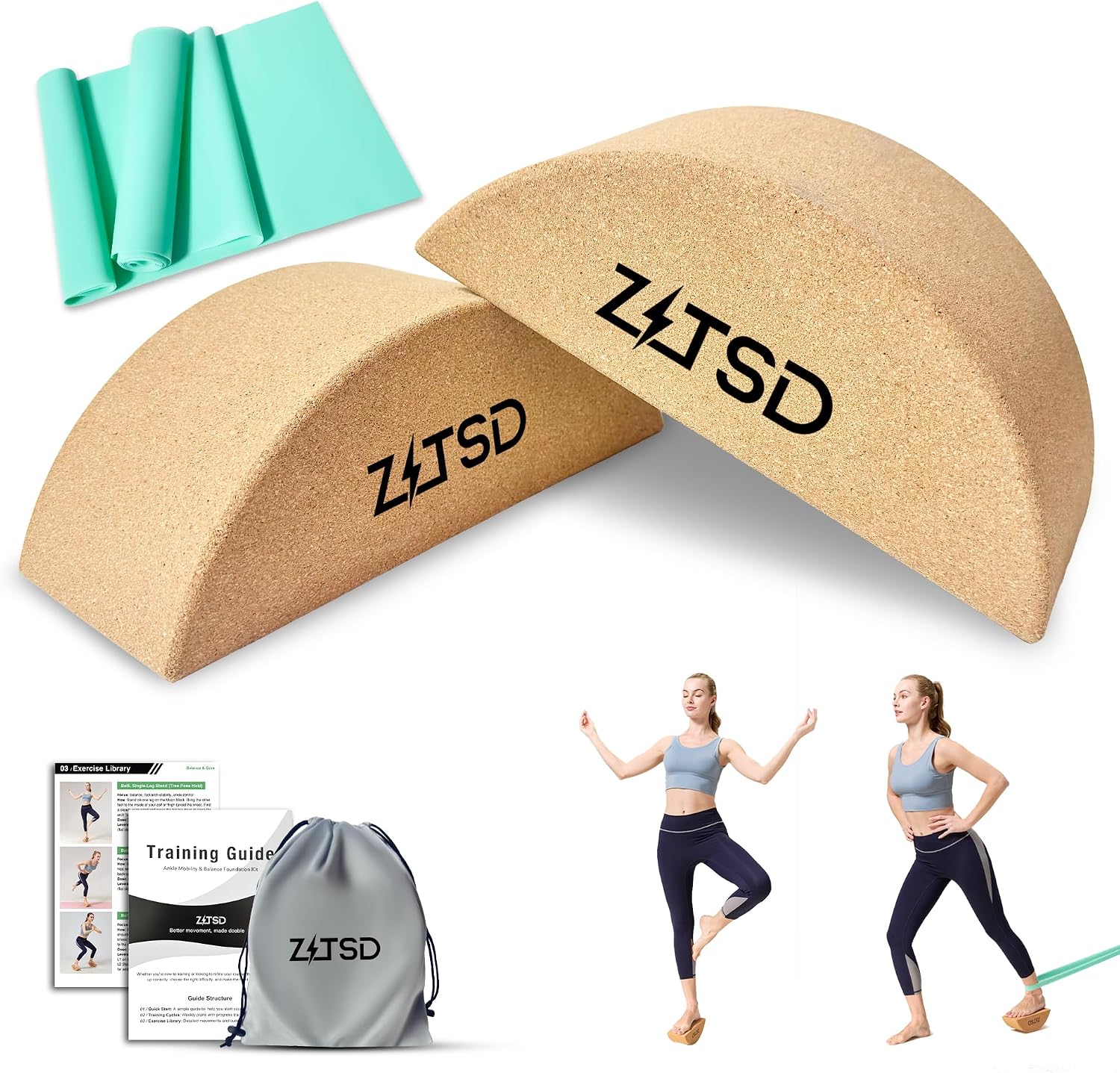 Half Moon Cork Yoga Blocks, 2 Pack Balance Trainer