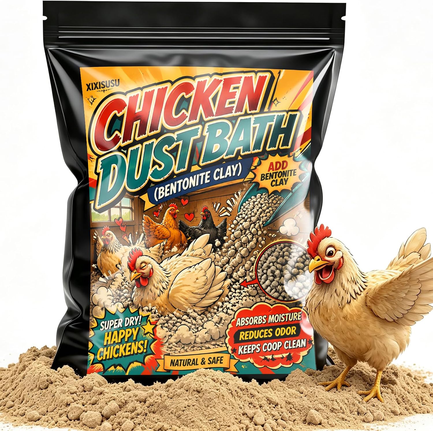 Animals and Poultry Calcium Bentonite Clay | 32 Oz Chicken Dust Bath | Healthier Eggs & Feathers | Chicken Coop Accessories | All Natural Bentonite Clay for Bath with Chinchill & Rabbits